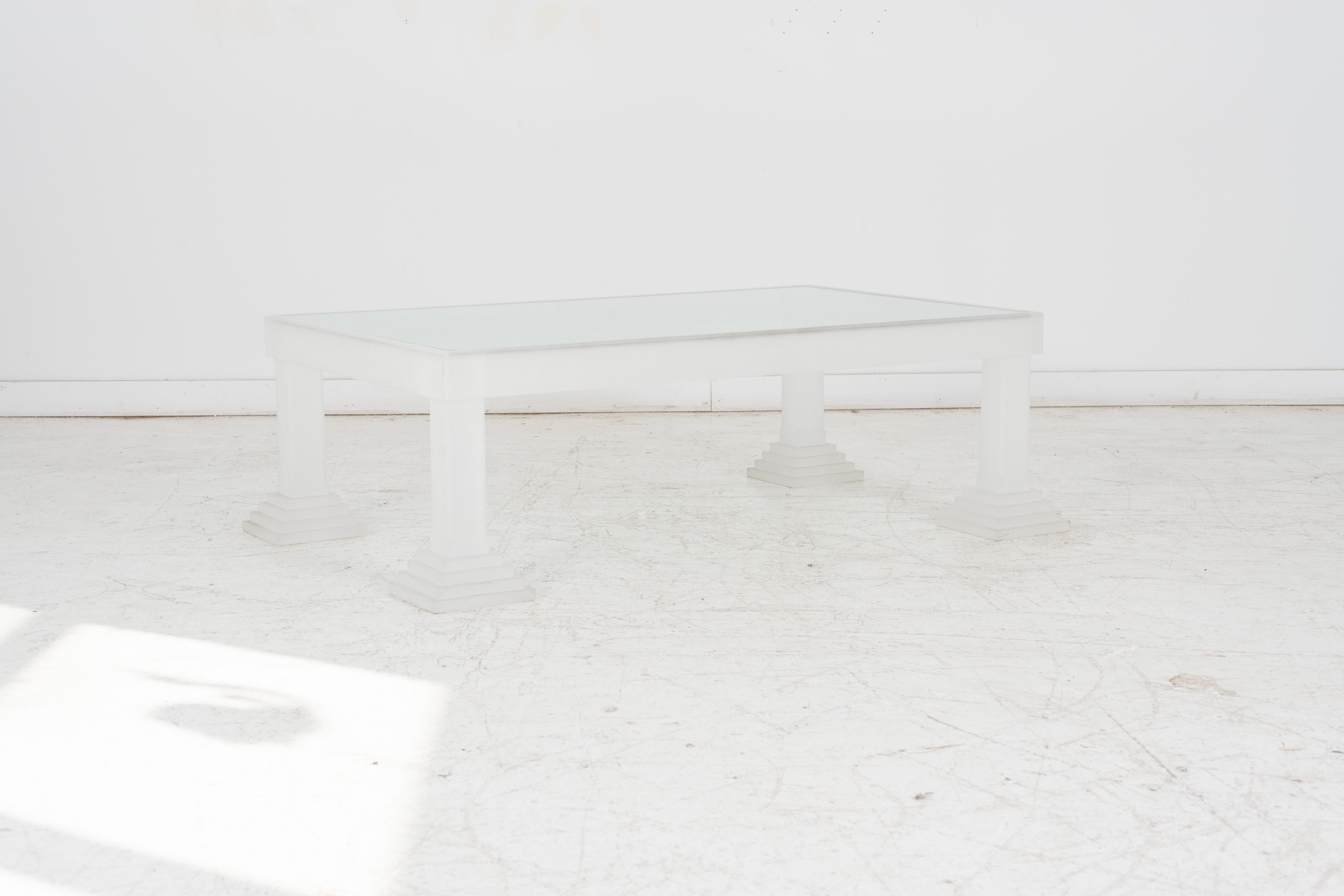 Late 20th Century Directional Frosted Acrylic and Glass Coffee Table For Sale