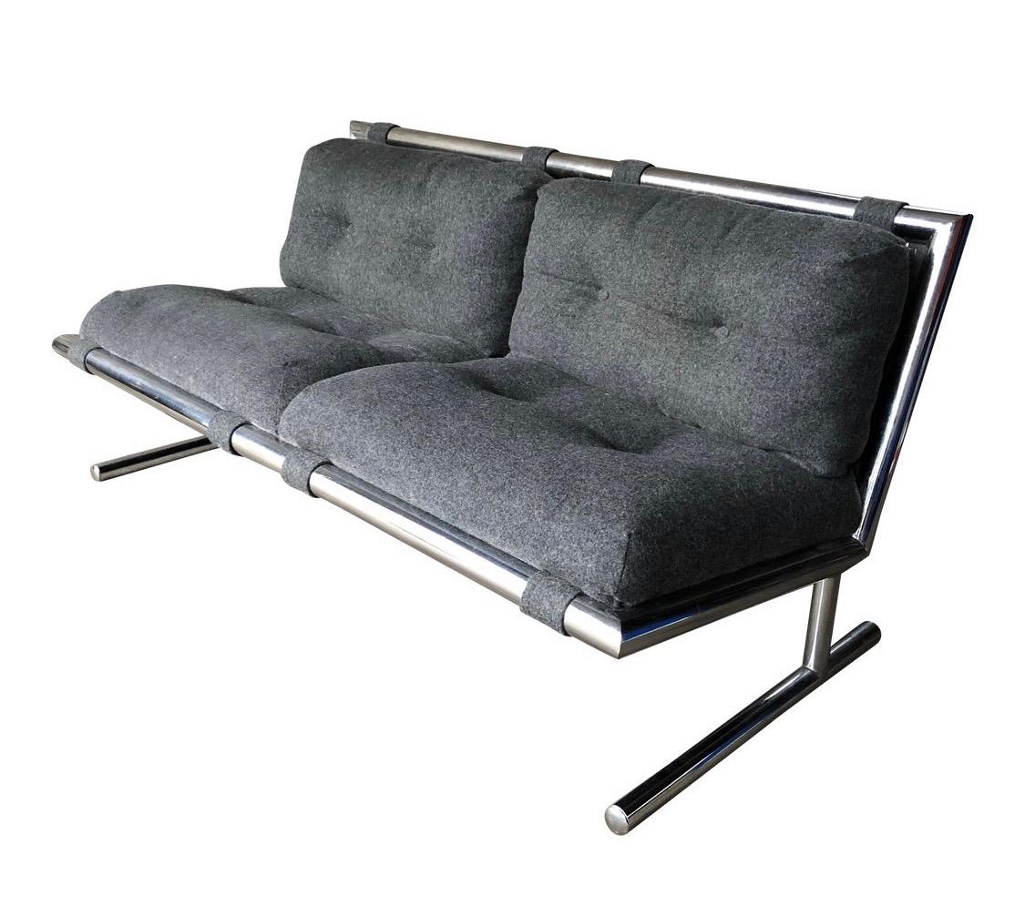 Metal Directional Furniture Arthur Umanoff Midcentury Chrome Loveseat Settee Sofa