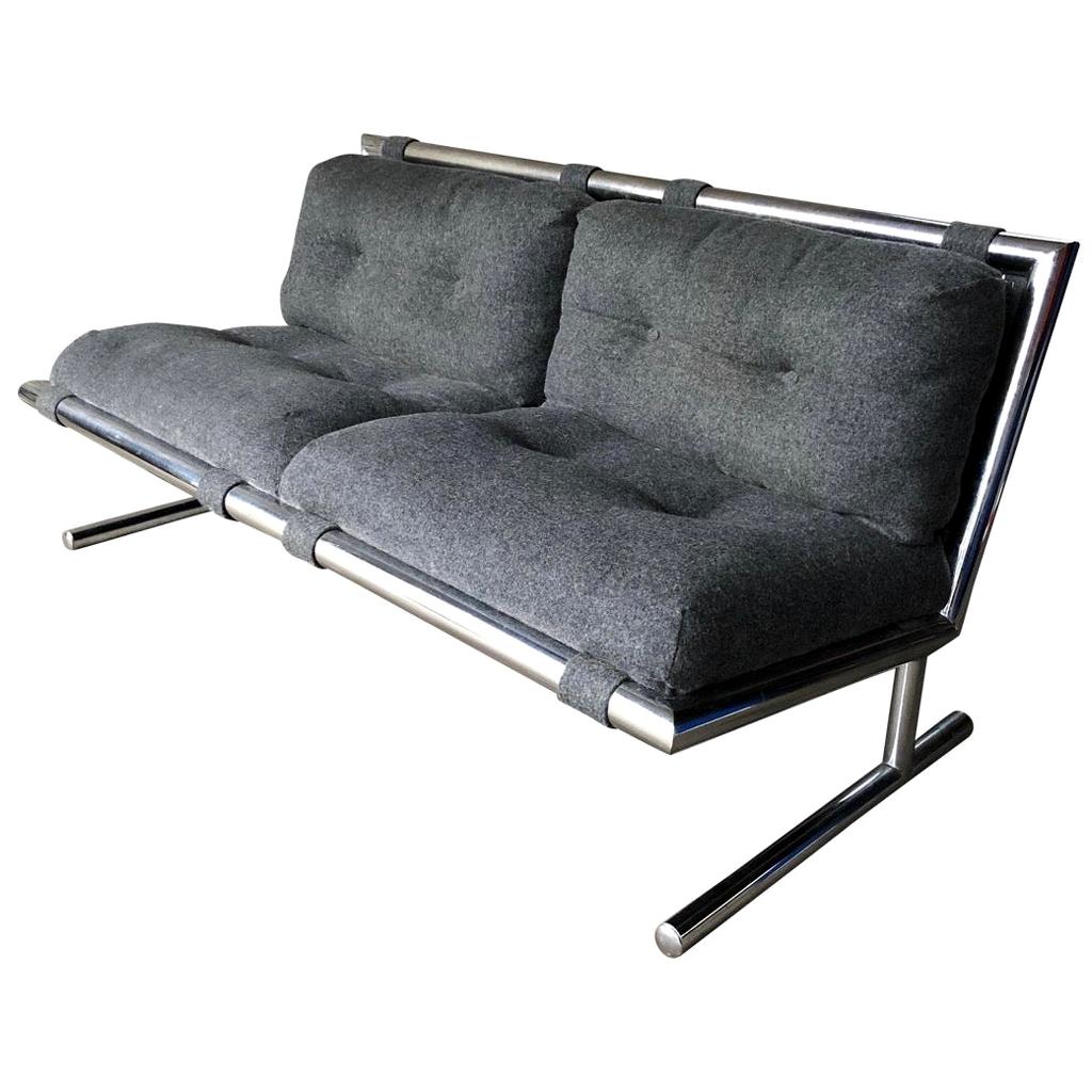 Directional Furniture Arthur Umanoff Midcentury Chrome Loveseat Settee Sofa