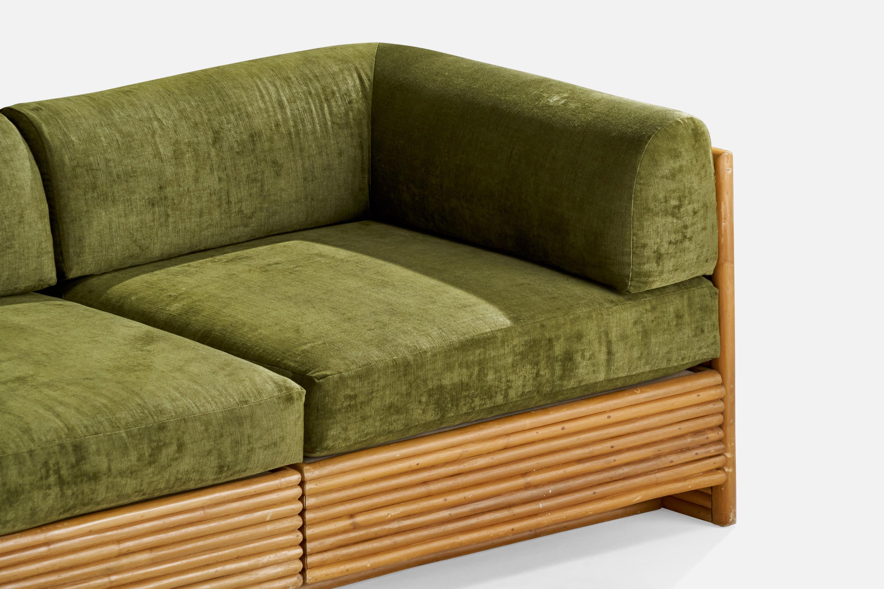 Directional Furniture, canapé sectionnel, bambou, velours, États-Unis, années 1970 5