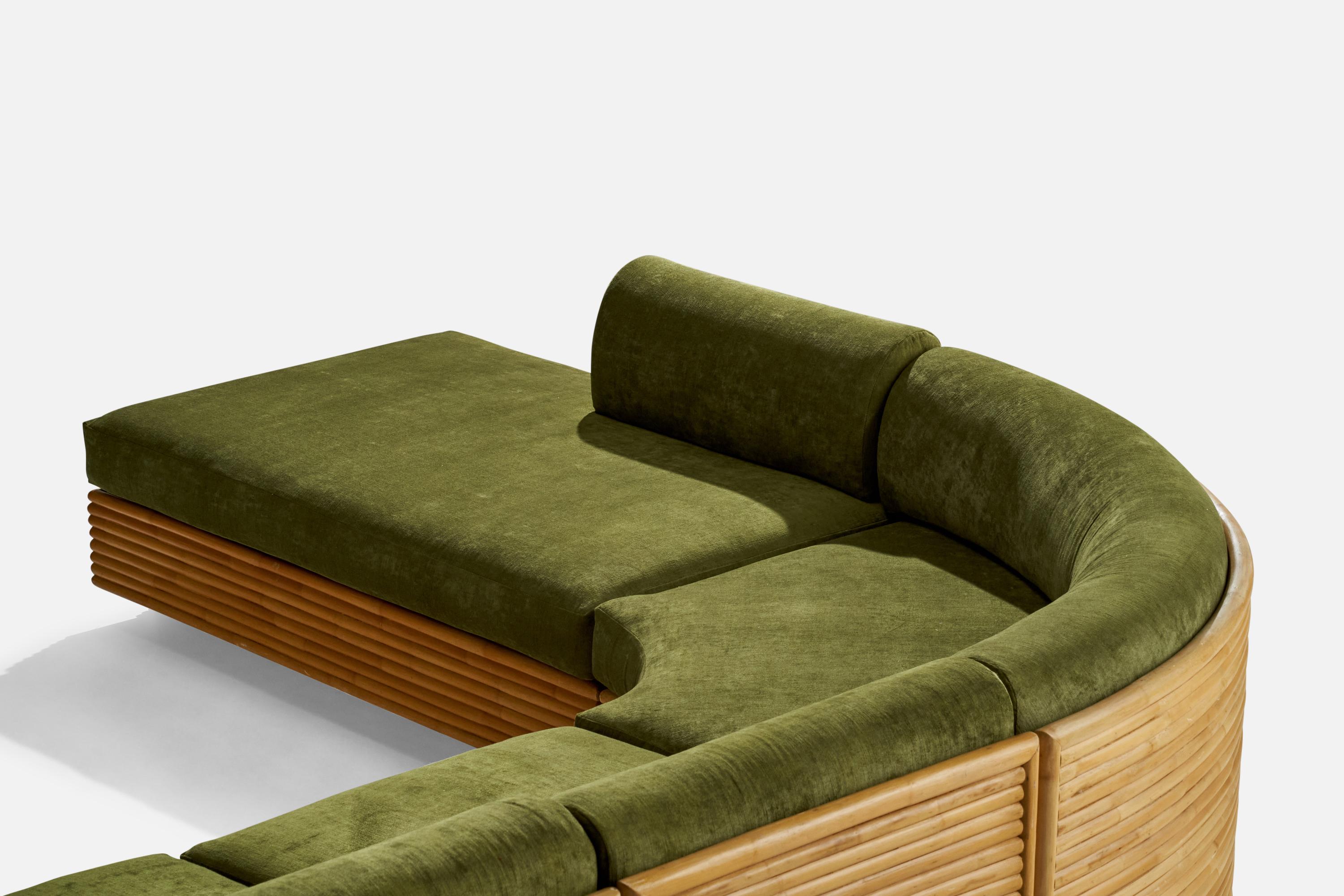 Américain Directional Furniture, canapé sectionnel, bambou, velours, États-Unis, années 1970