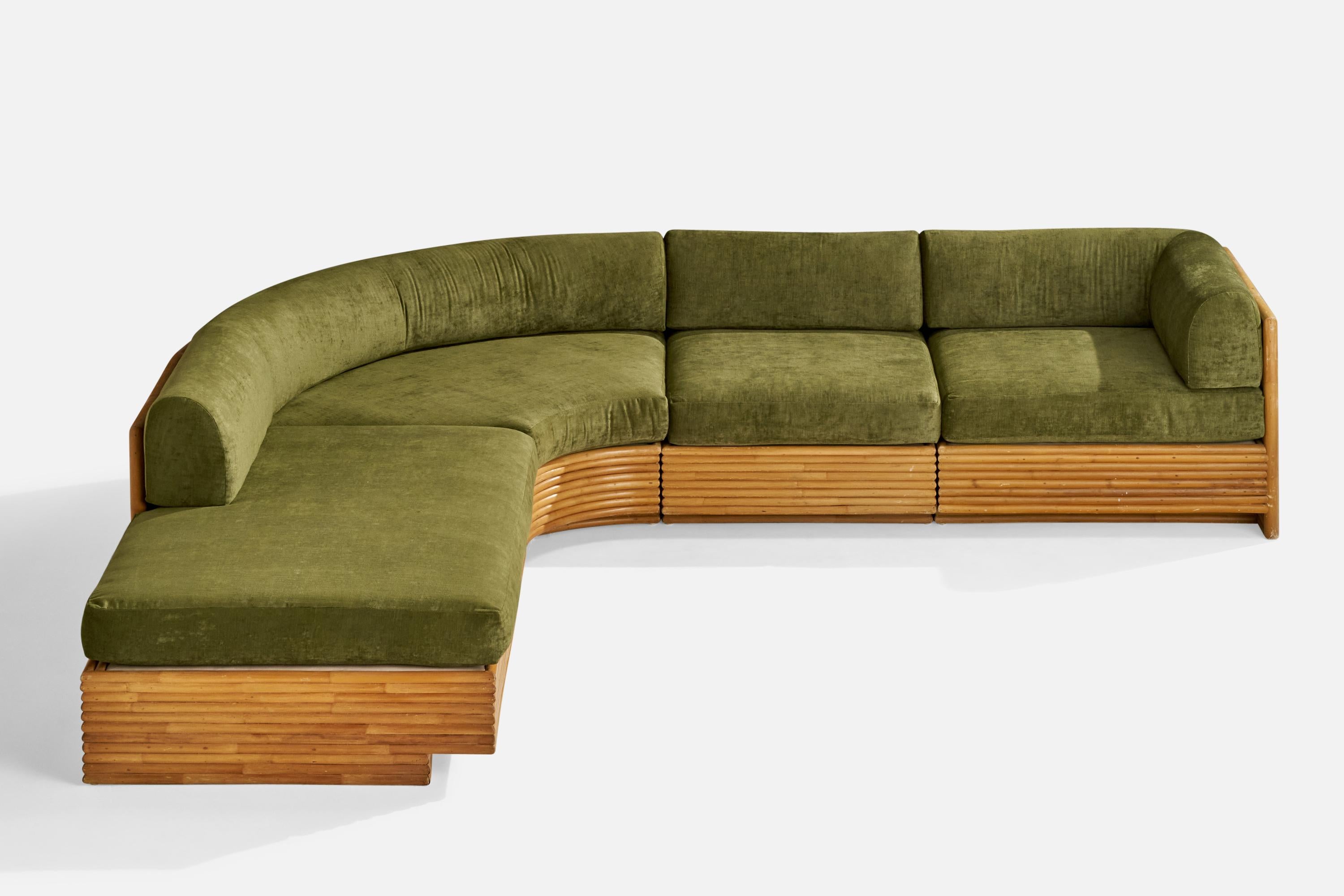 Velours Directional Furniture, canapé sectionnel, bambou, velours, États-Unis, années 1970