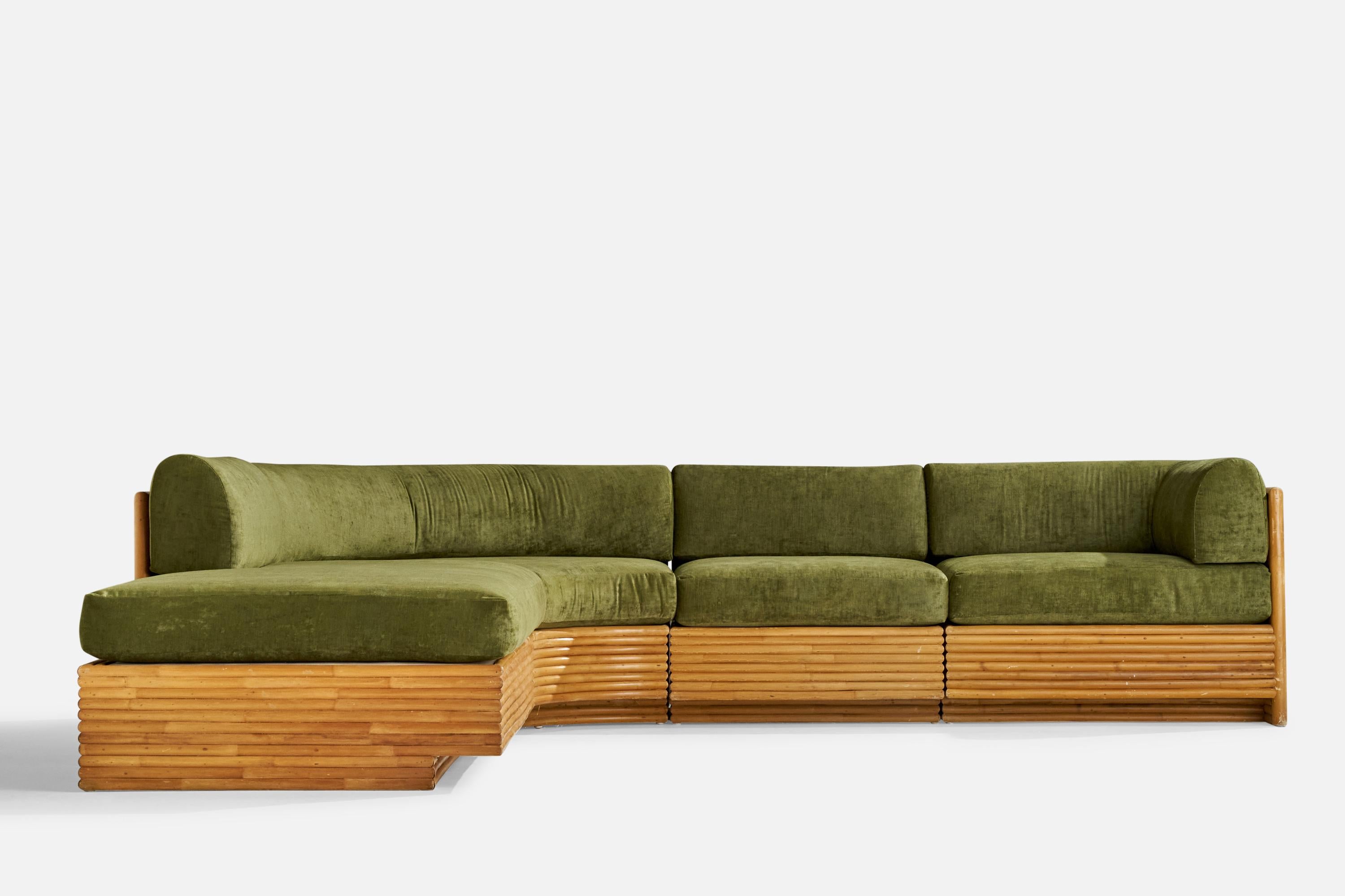 Directional Furniture, canapé sectionnel, bambou, velours, États-Unis, années 1970 2