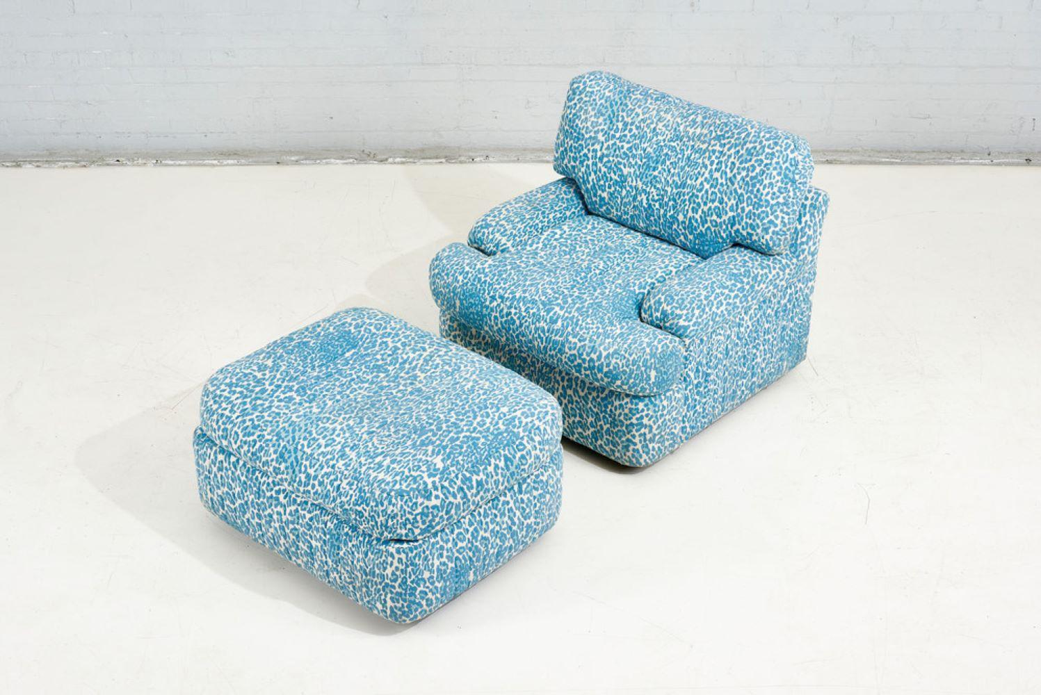 Directional Lounge Chair and Ottoman, 1980.  Original upholstery.  Ottoman measures 34