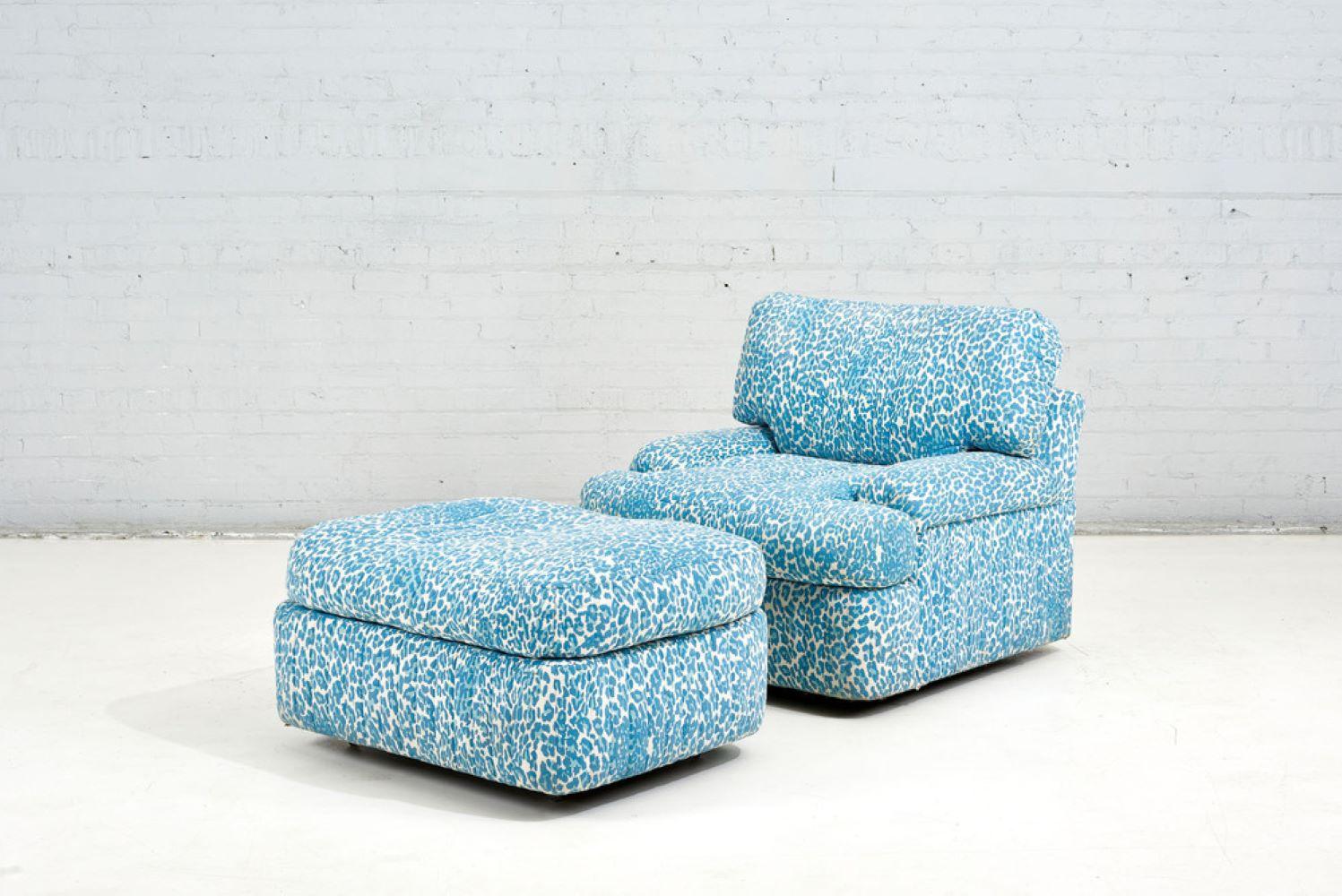 Post-Modern Directional Lounge Chair and Ottoman, 1980 For Sale