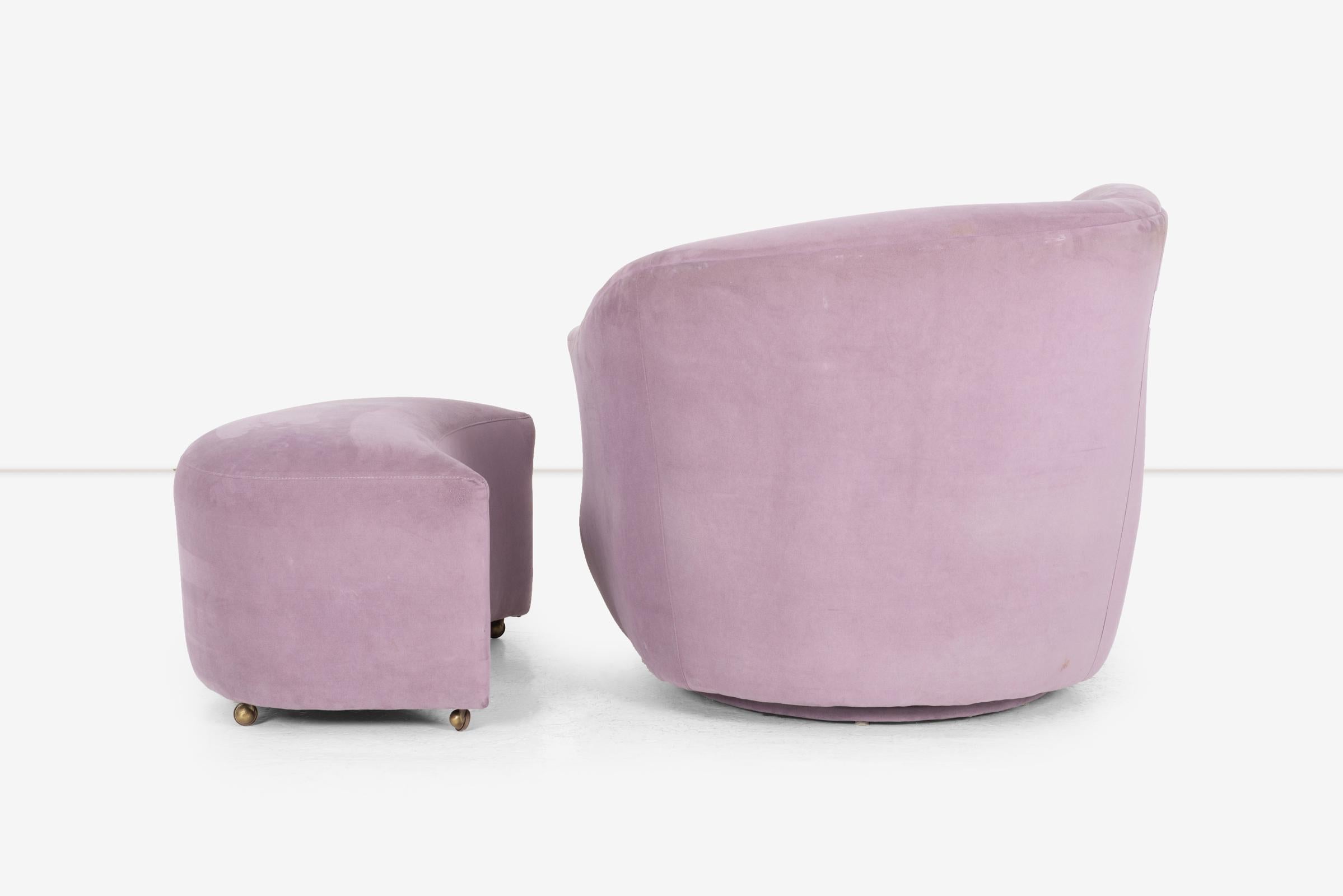 Ultrasuede Directional Lounge Chair and Ottoman For Sale