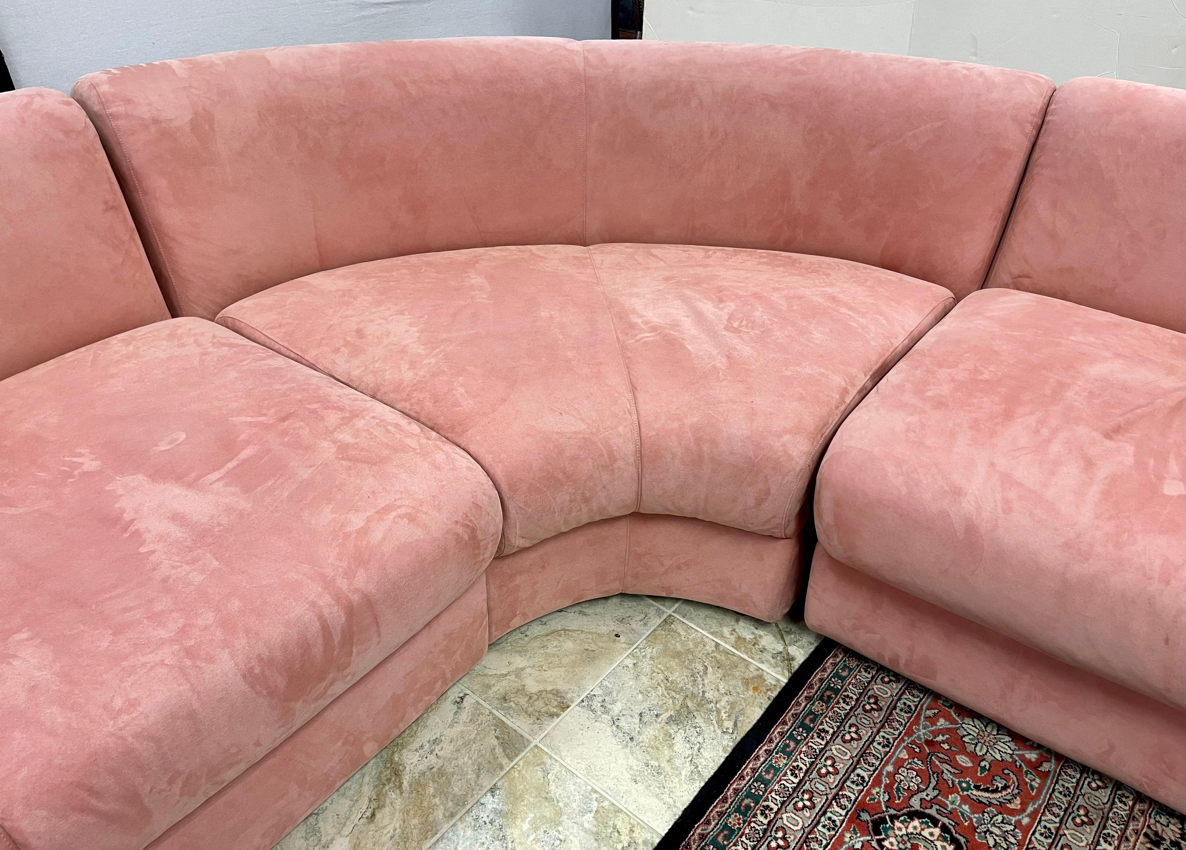 Directional Mid-Century Biomorphic Rose Color Suede Leather Cloud Sofa Sectional 1