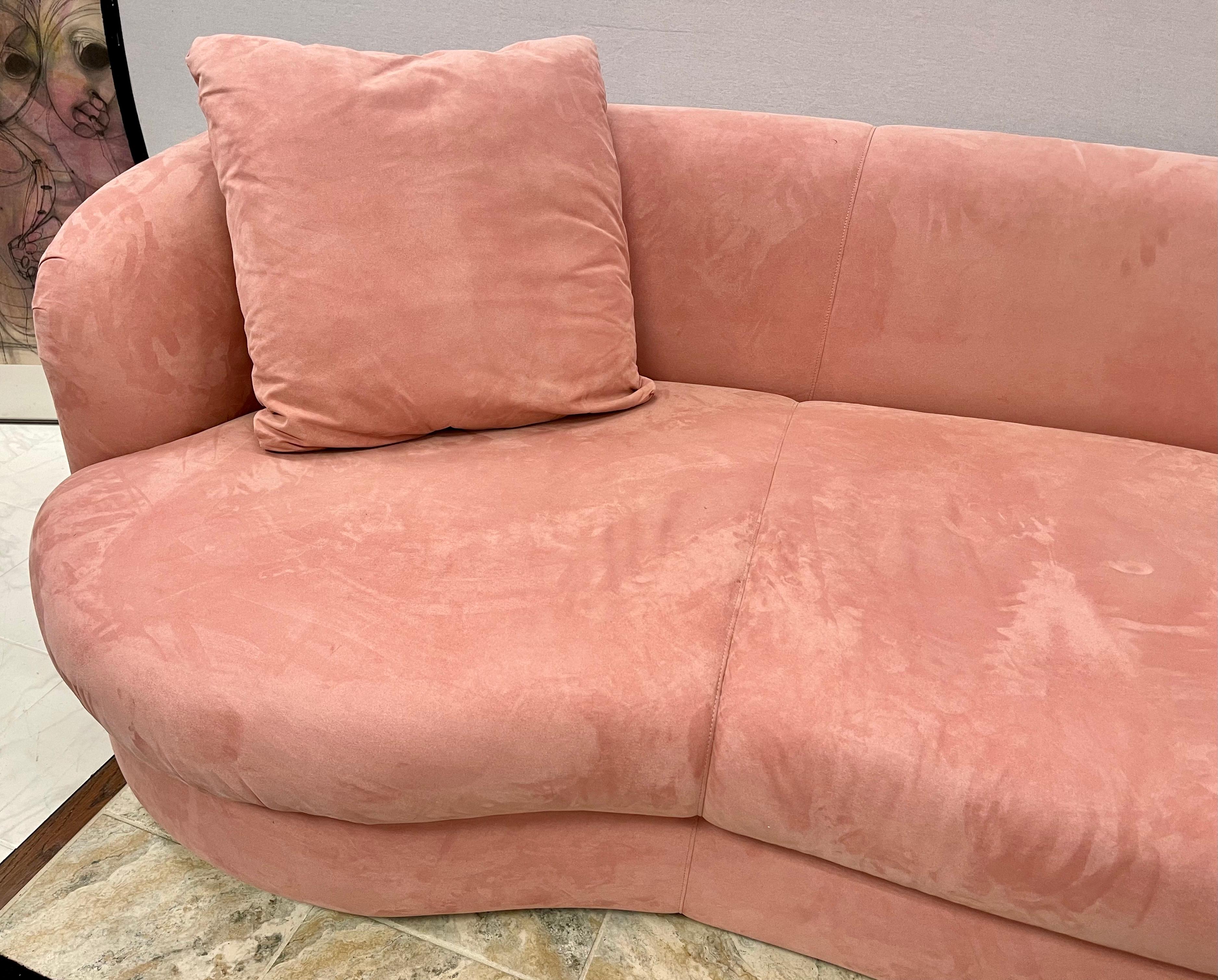 Directional Mid-Century Biomorphic Rose Color Suede Leather Cloud Sofa Sectional 2