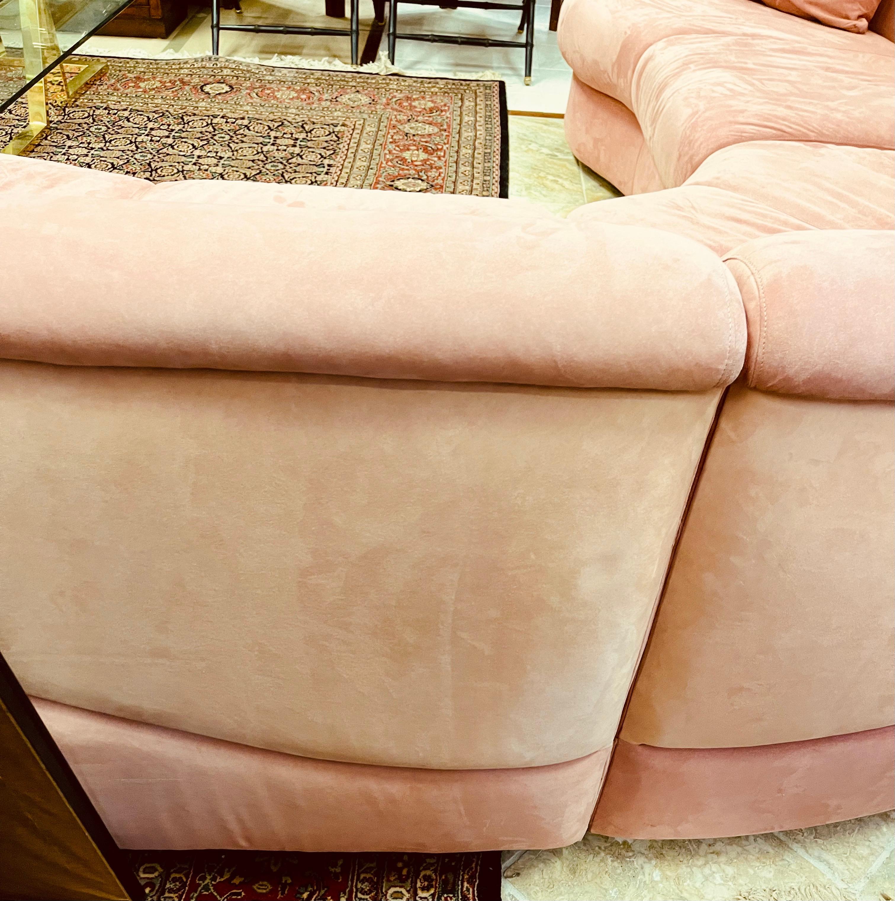Directional Mid-Century Biomorphic Rose Color Suede Leather Cloud Sofa Sectional 4