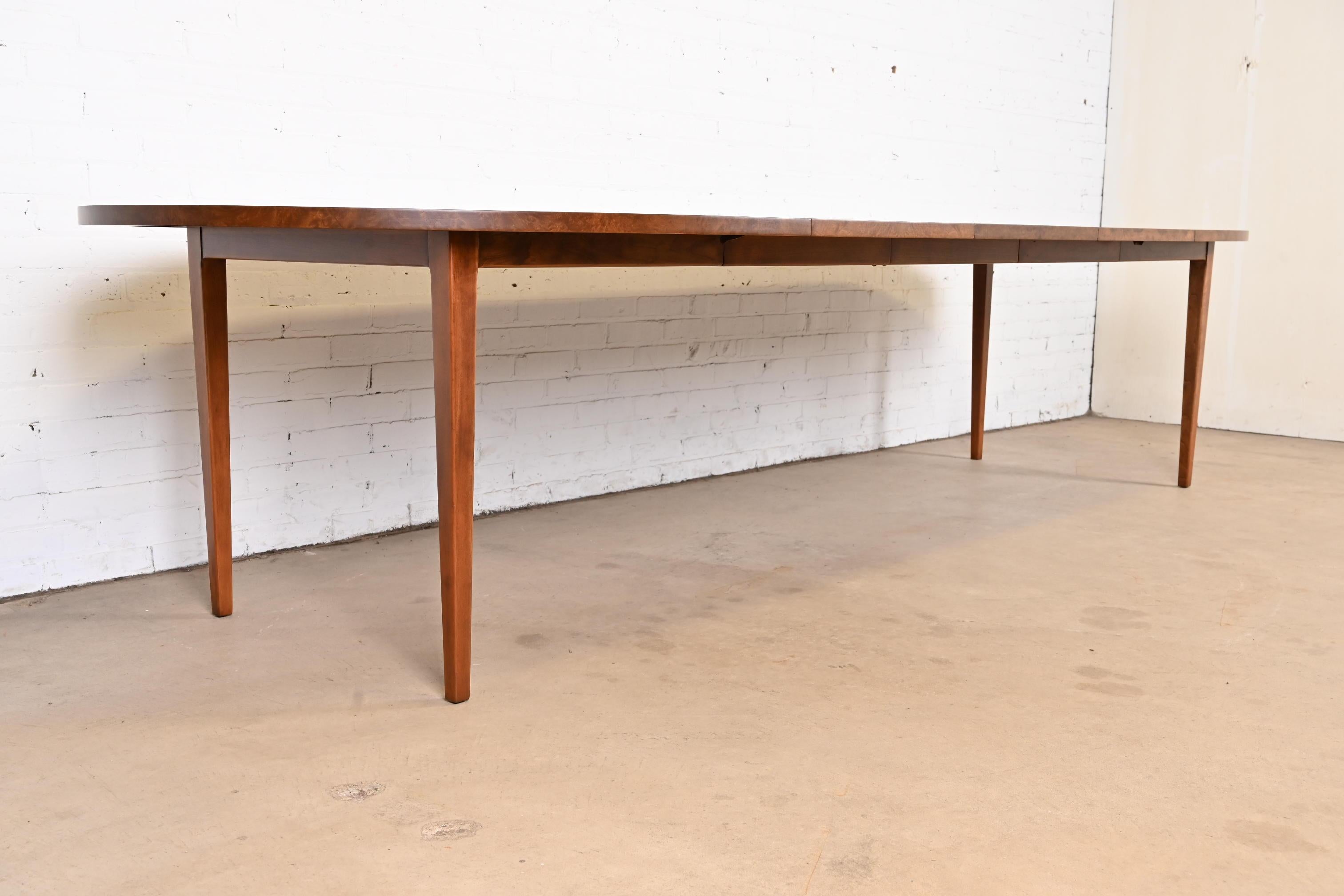 American Directional Mid-Century Modern Cherry and Burl Wood Dining Table, Refinished For Sale