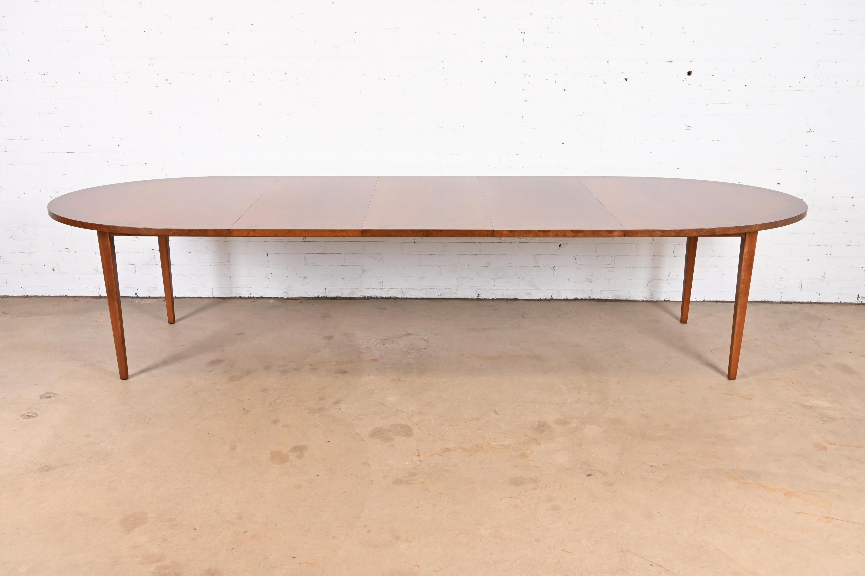 Directional Mid-Century Modern Cherry and Burl Wood Dining Table, Refinished In Good Condition For Sale In South Bend, IN