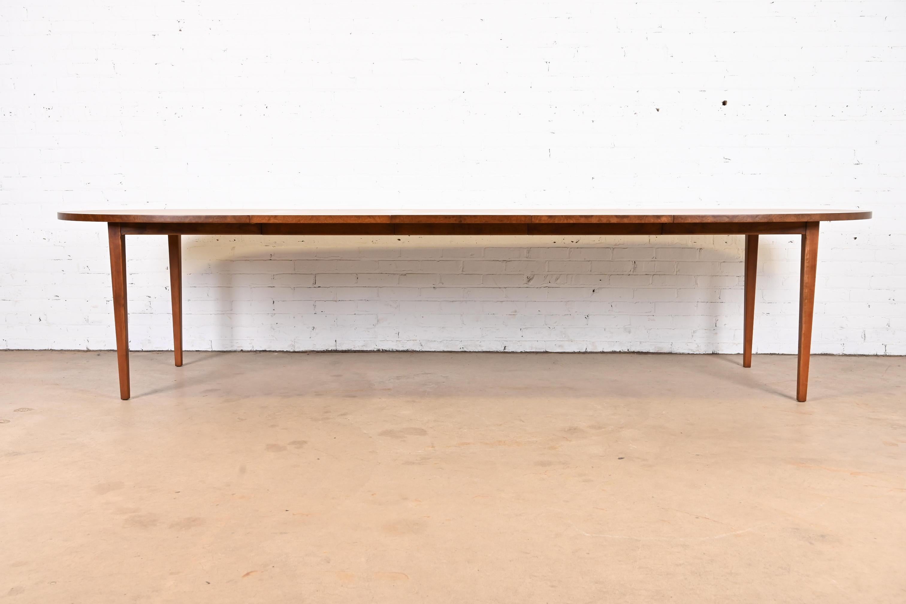 Mid-20th Century Directional Mid-Century Modern Cherry and Burl Wood Dining Table, Refinished For Sale
