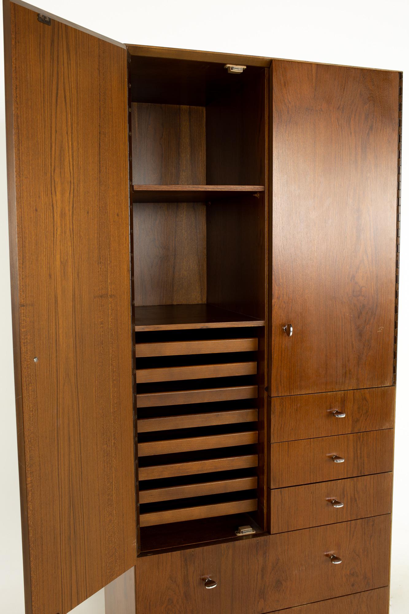 Mid-Century Modern Directional Mid Century Walnut and Chrome Armoire Dresser