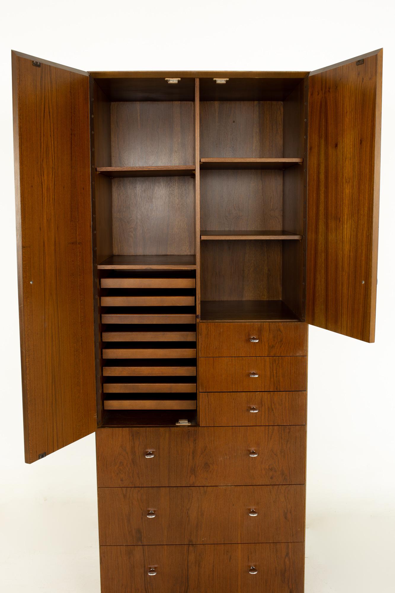 Directional Mid Century Walnut and Chrome Armoire Dresser In Good Condition In Countryside, IL