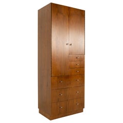 Directional Mid Century Walnut and Chrome Armoire Dresser
