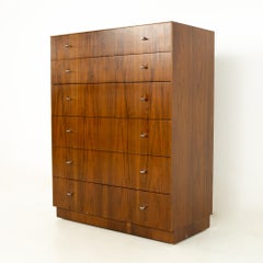 Directional Mid Century Walnut and Chrome Highboy Dresser