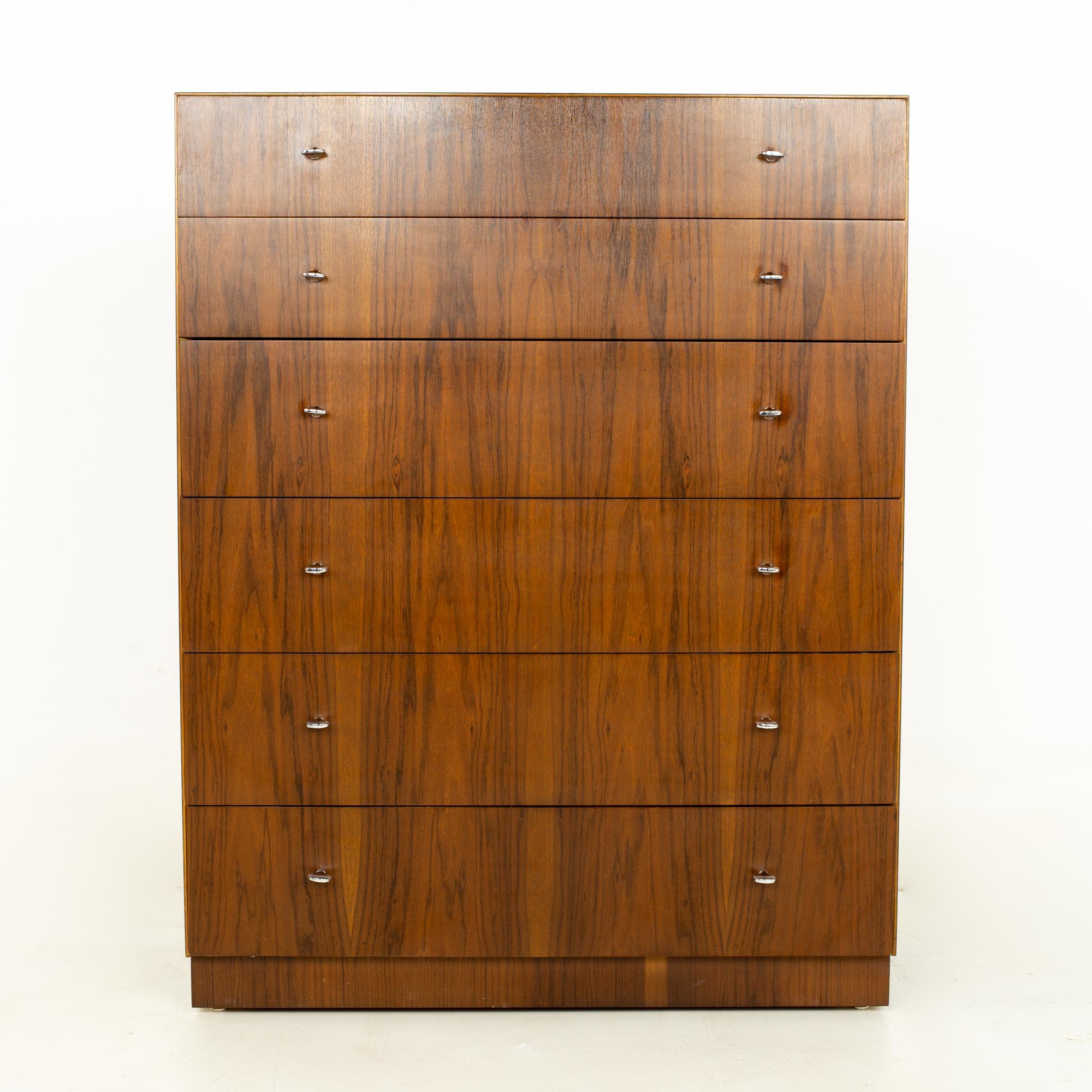 Mid-Century Modern Directional Mid Century Walnut and Chrome Highboy Dresser