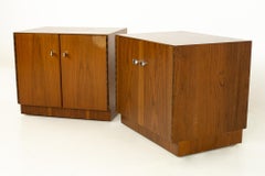 Directional Mid Century Walnut and Chrome Nightstands, Pair