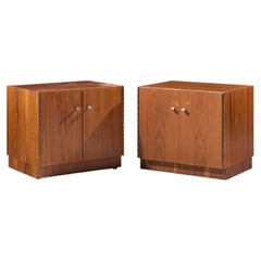 Directional Mid Century Walnut and Chrome Nightstands - Pair