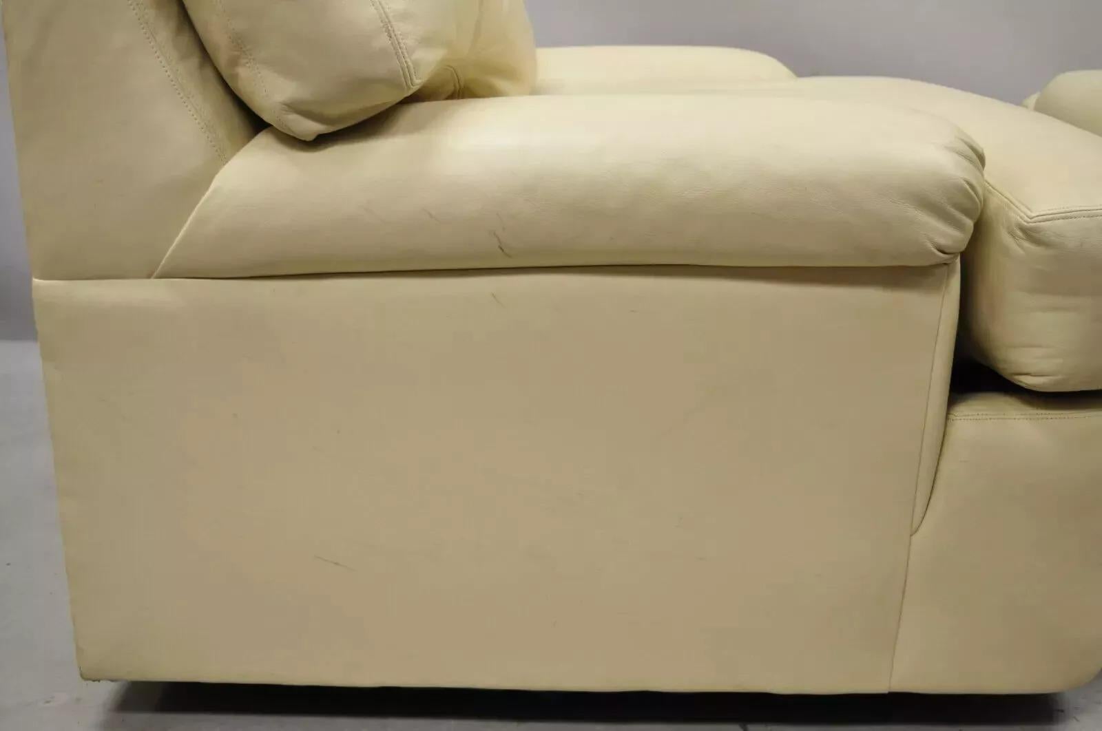 Directional Milo Baughman Swivel Beige Leather Club Lounge Arm Chairs - a Pair For Sale 6