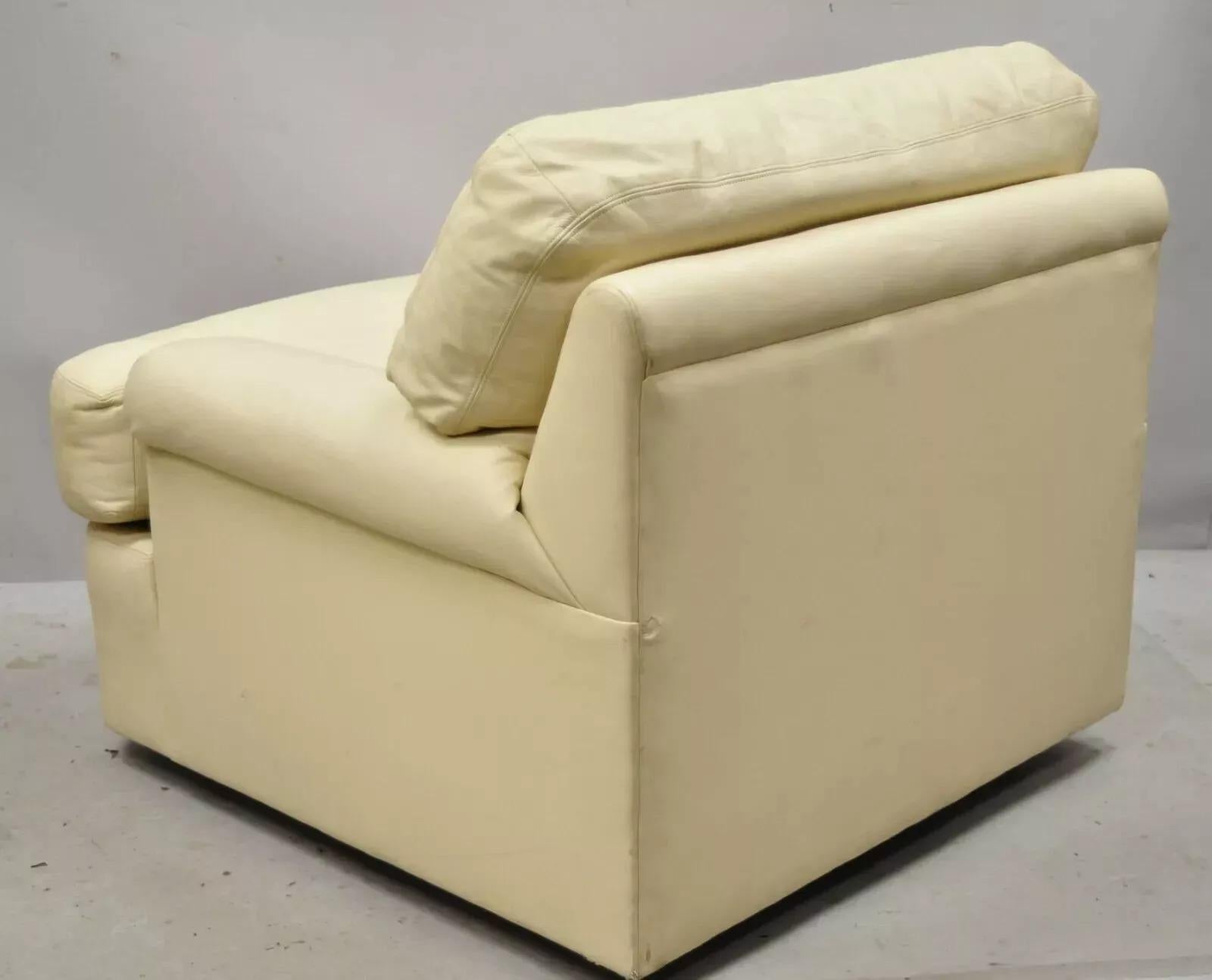 Unknown Directional Milo Baughman Swivel Beige Leather Club Lounge Arm Chairs - a Pair For Sale