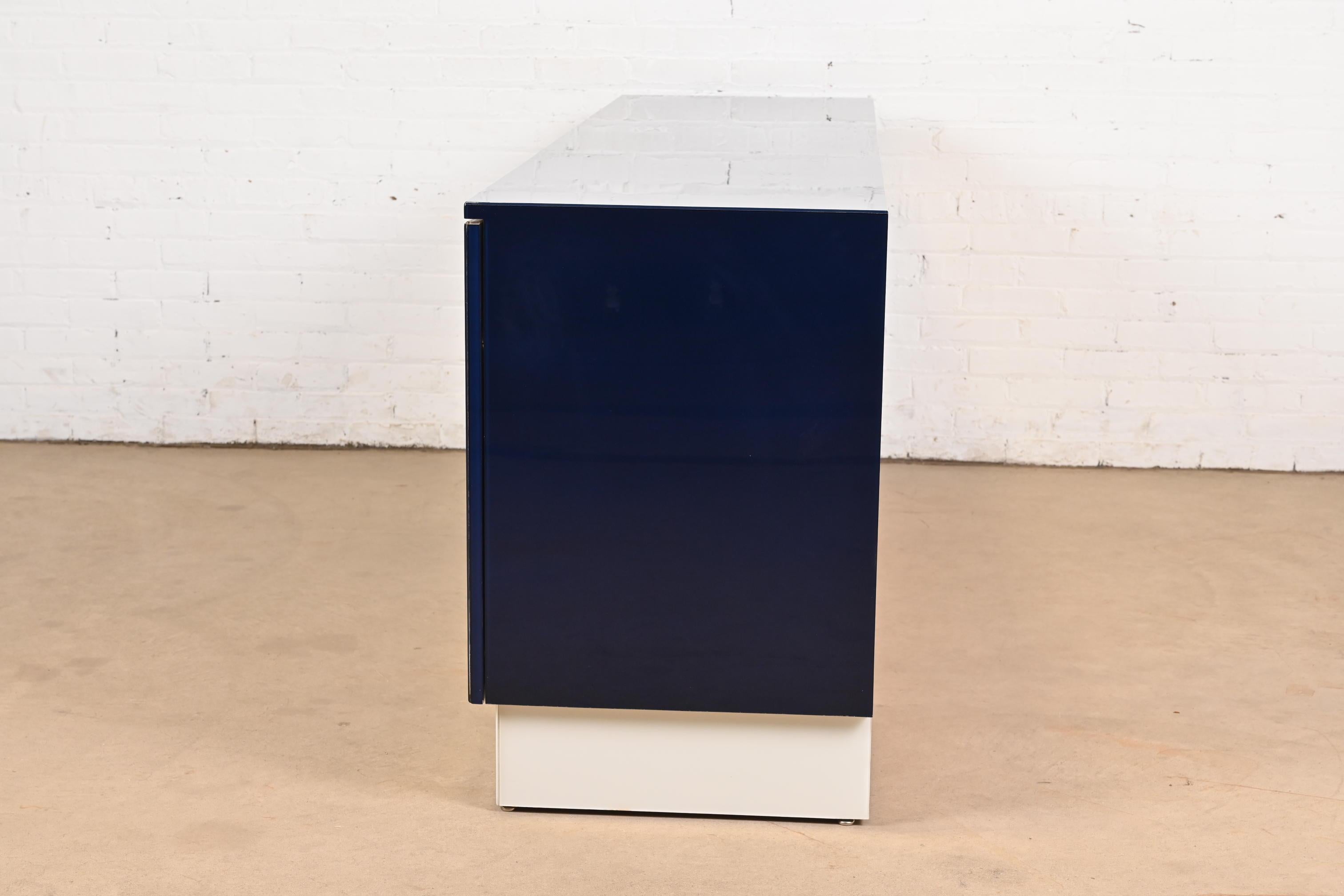 Directional Postmodern Blue & White Lacquered Sideboard Credenza or Bar Cabinet 3