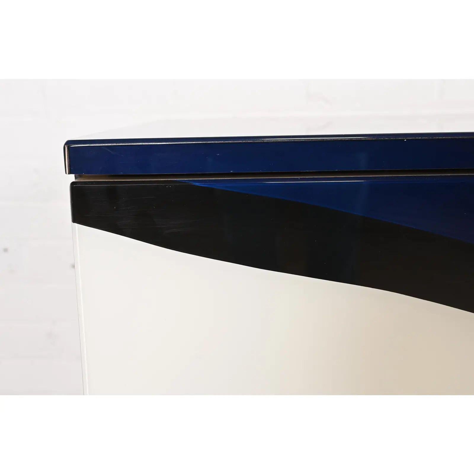 Directional Postmodern Blue & White Lacquered Sideboard Credenza or Bar Cabinet 1