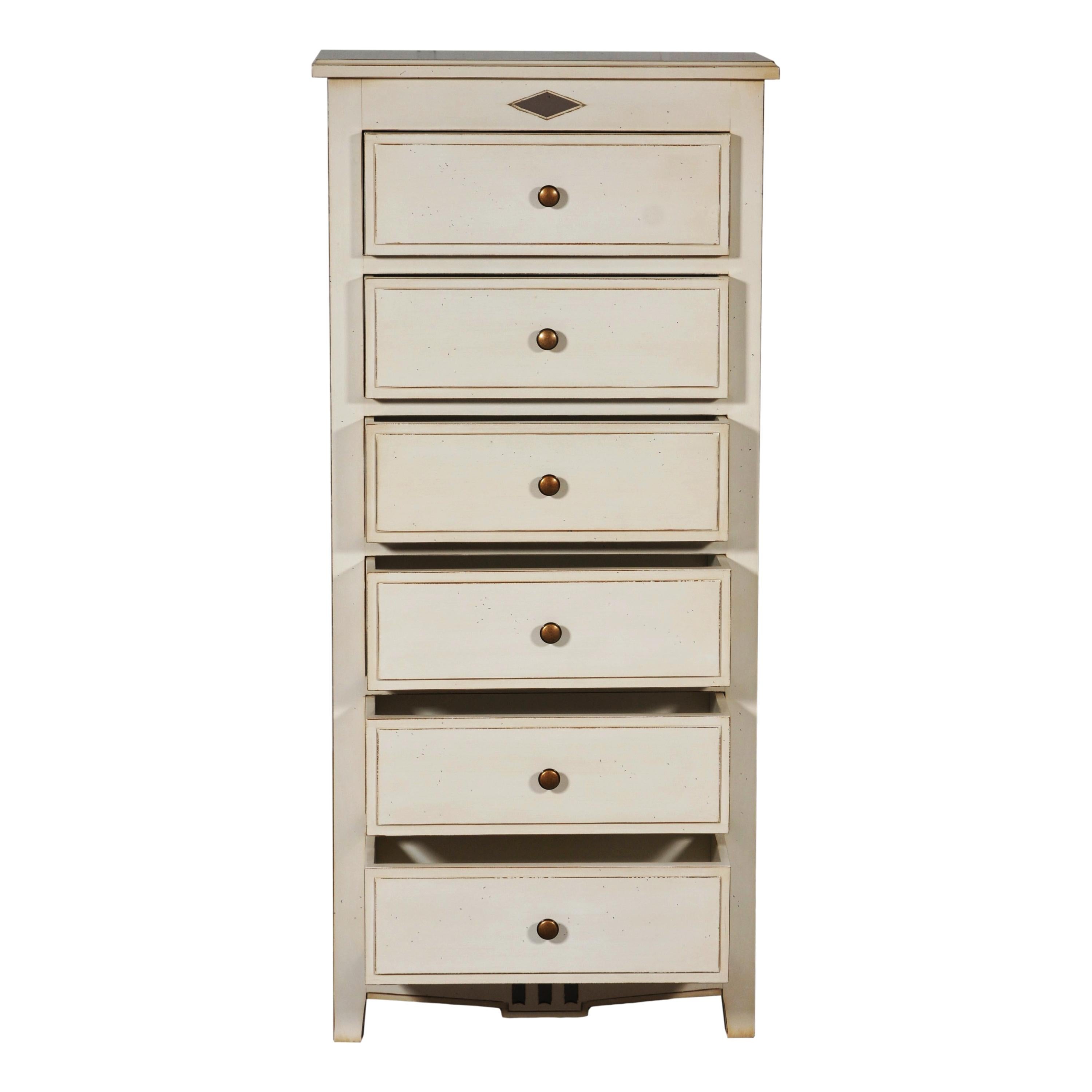 This Chiffonnier 6-drawer chest is a free hand crafted and modernized interpretation of the French Directoire Style at the end of the 18th century. This period style is remarkable with its straight, classical and timeless lines with diamonds or