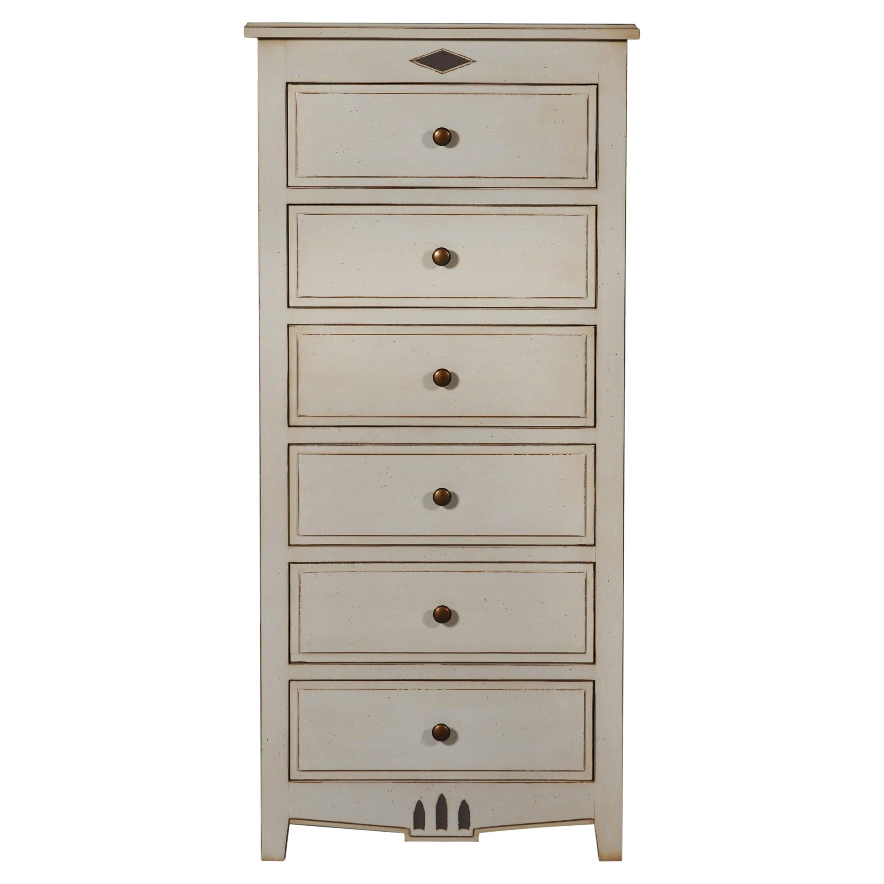 Light gray 6-drawer Chiffonnier Louis XVI Directoire solid wood reinterpretation For Sale