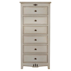 Light gray Directoire style 6-drawer Chiffonnier in solid Cherry, craft made