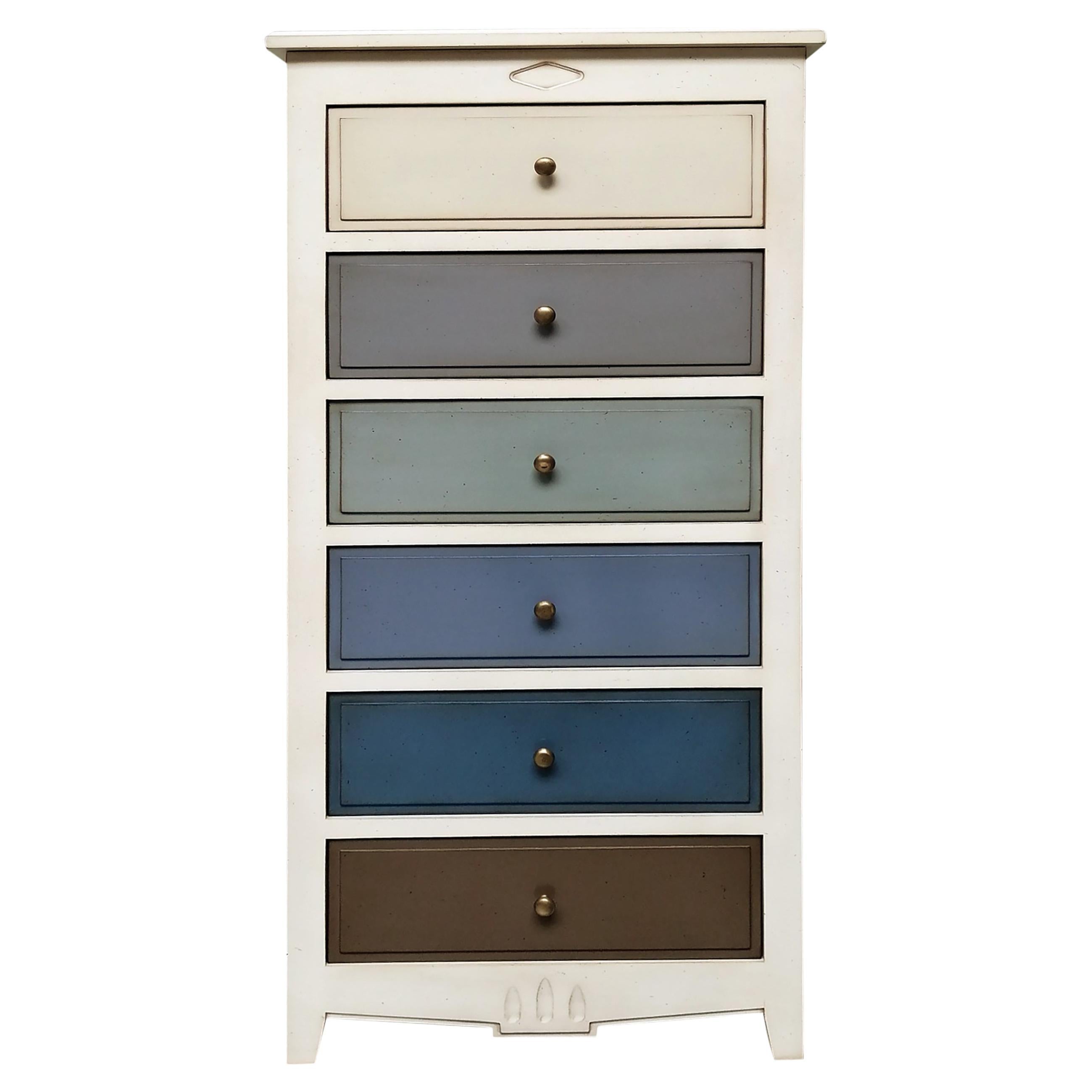 French Directoire 6-Drawer Chiffonnier in Cherry, blue variations
