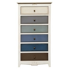 French Directoire 6-Drawer Chiffonnier in Cherry, blue variations