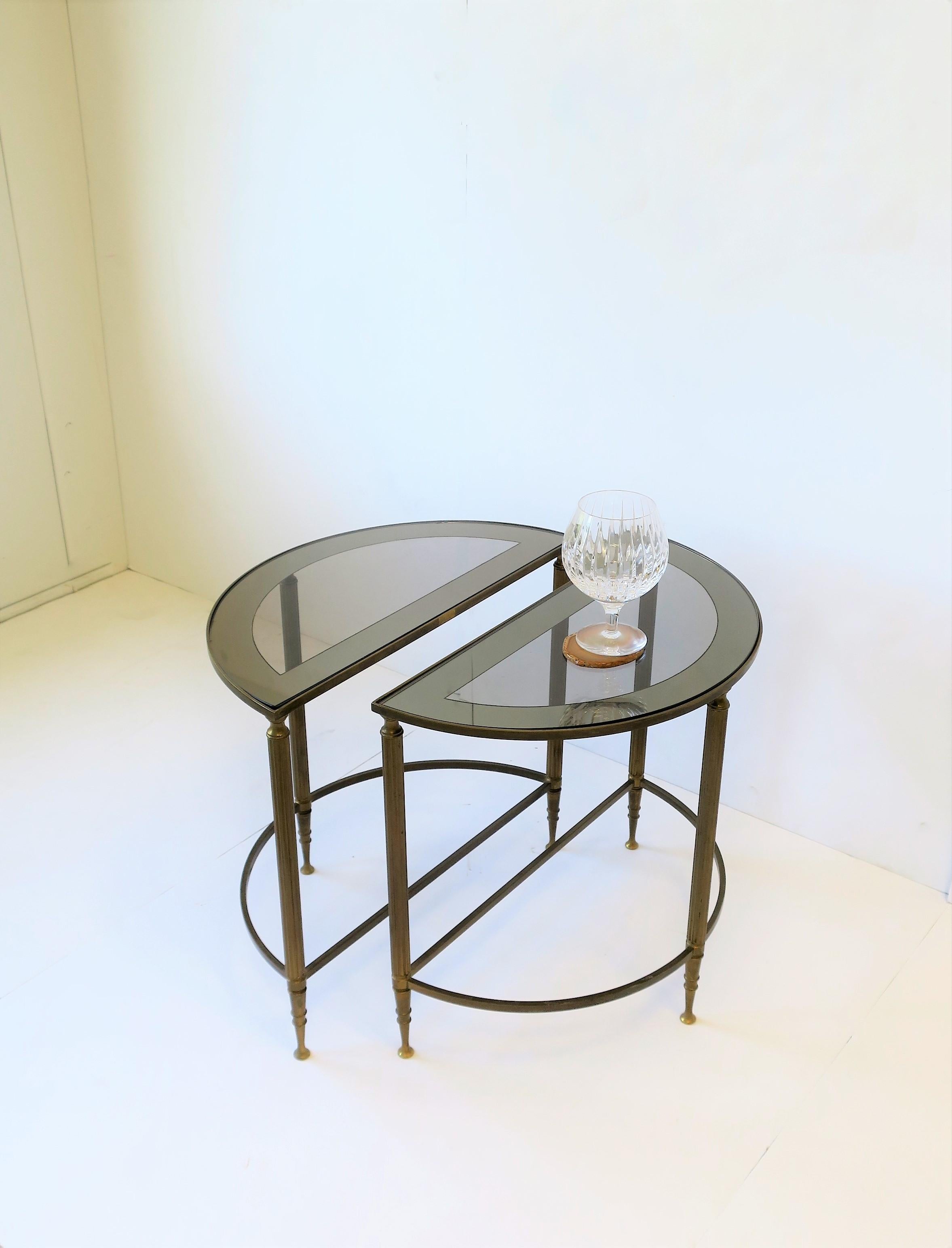 Deco Directoire Brass and Glass Round Side Table or Drinks Table In Good Condition In New York, NY