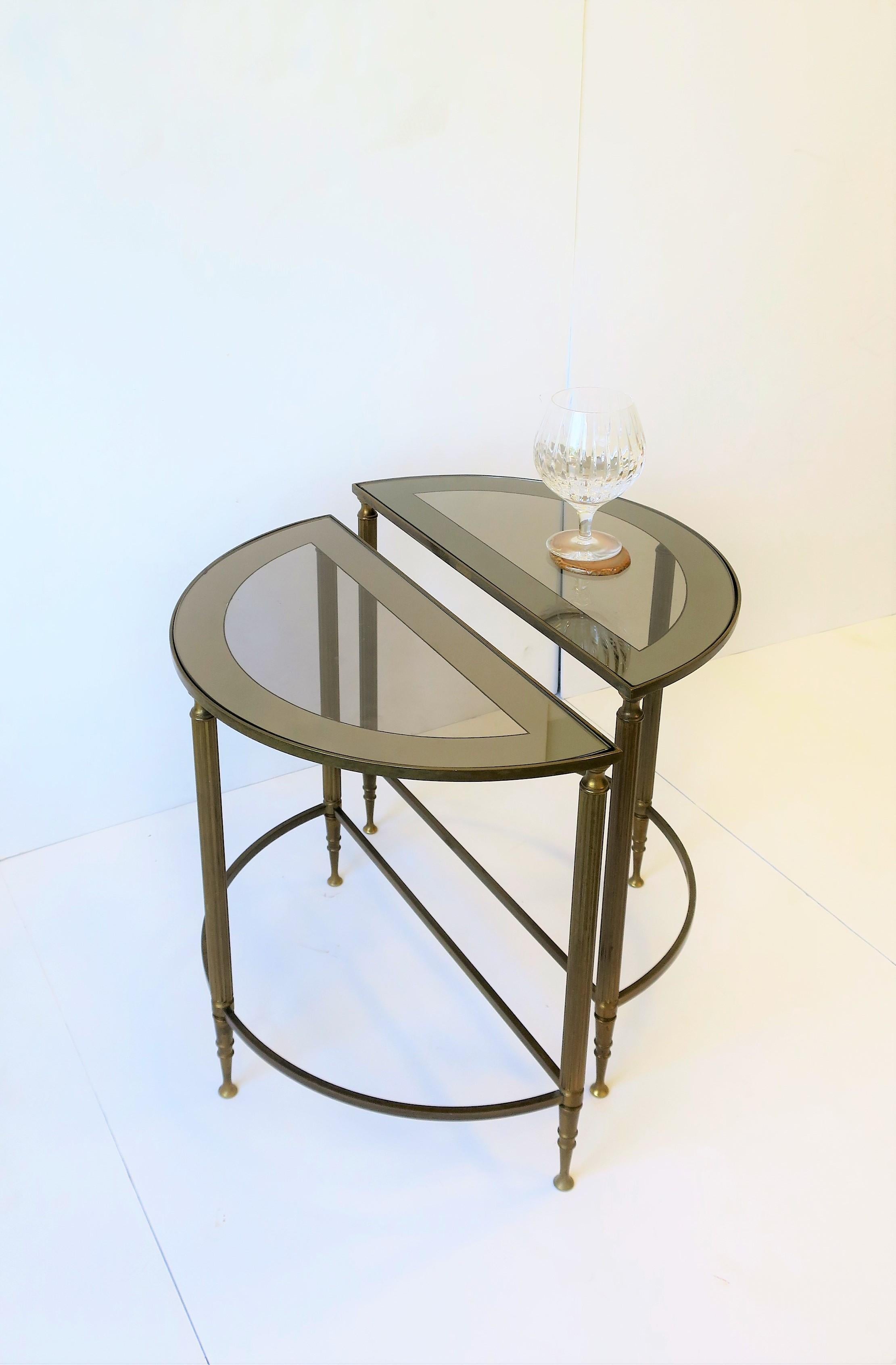 Mid-20th Century Deco Directoire Brass and Glass Round Side Table or Drinks Table