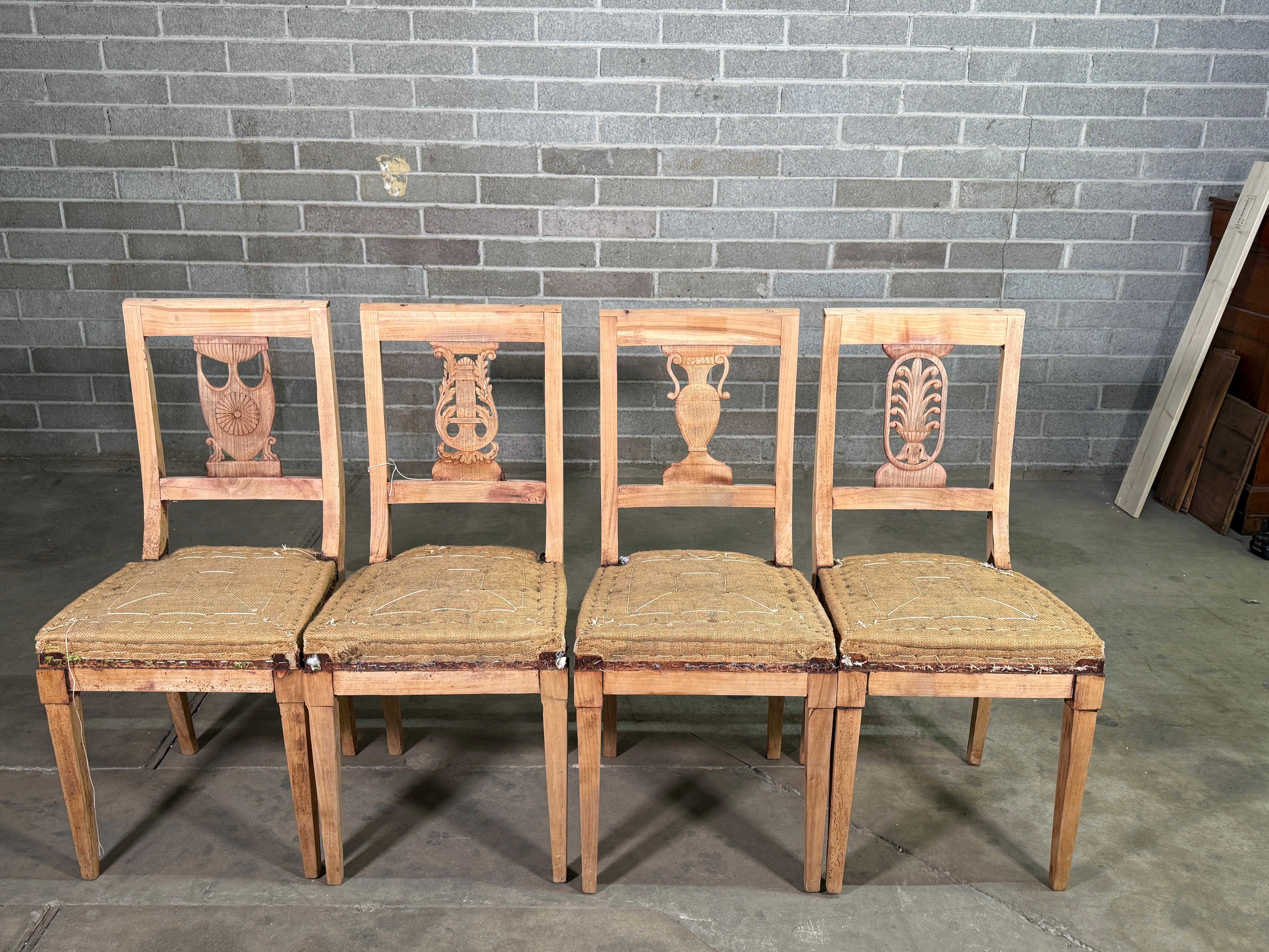 Français Chaises Directoire Noyer blanchi Tapisserie en toile de jute - Lot de 8