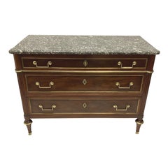 Directoire Commode In Mahogany With A Grey Marble Top