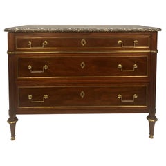 Directoire Commode In Mahogany With A Grey Marble Top