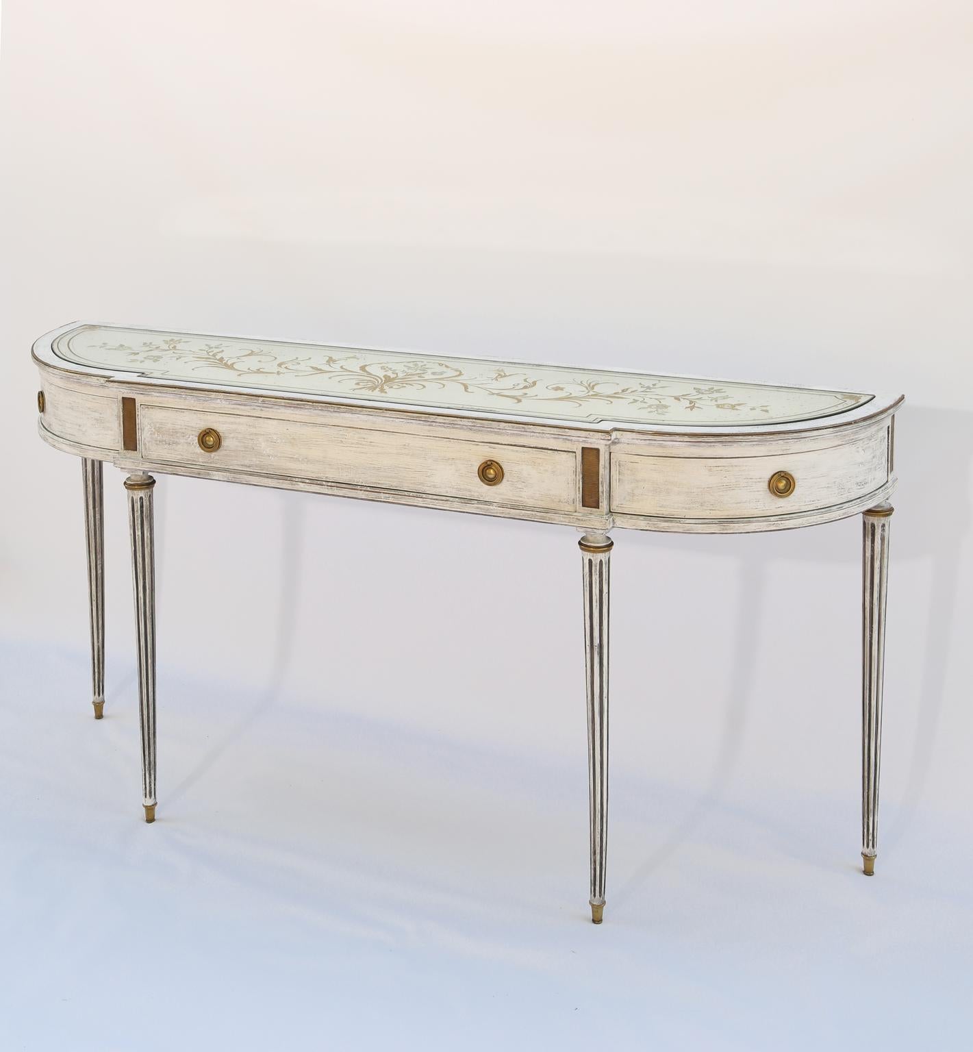 French Directoire Demilune Console with Églomisé Mirrored Top