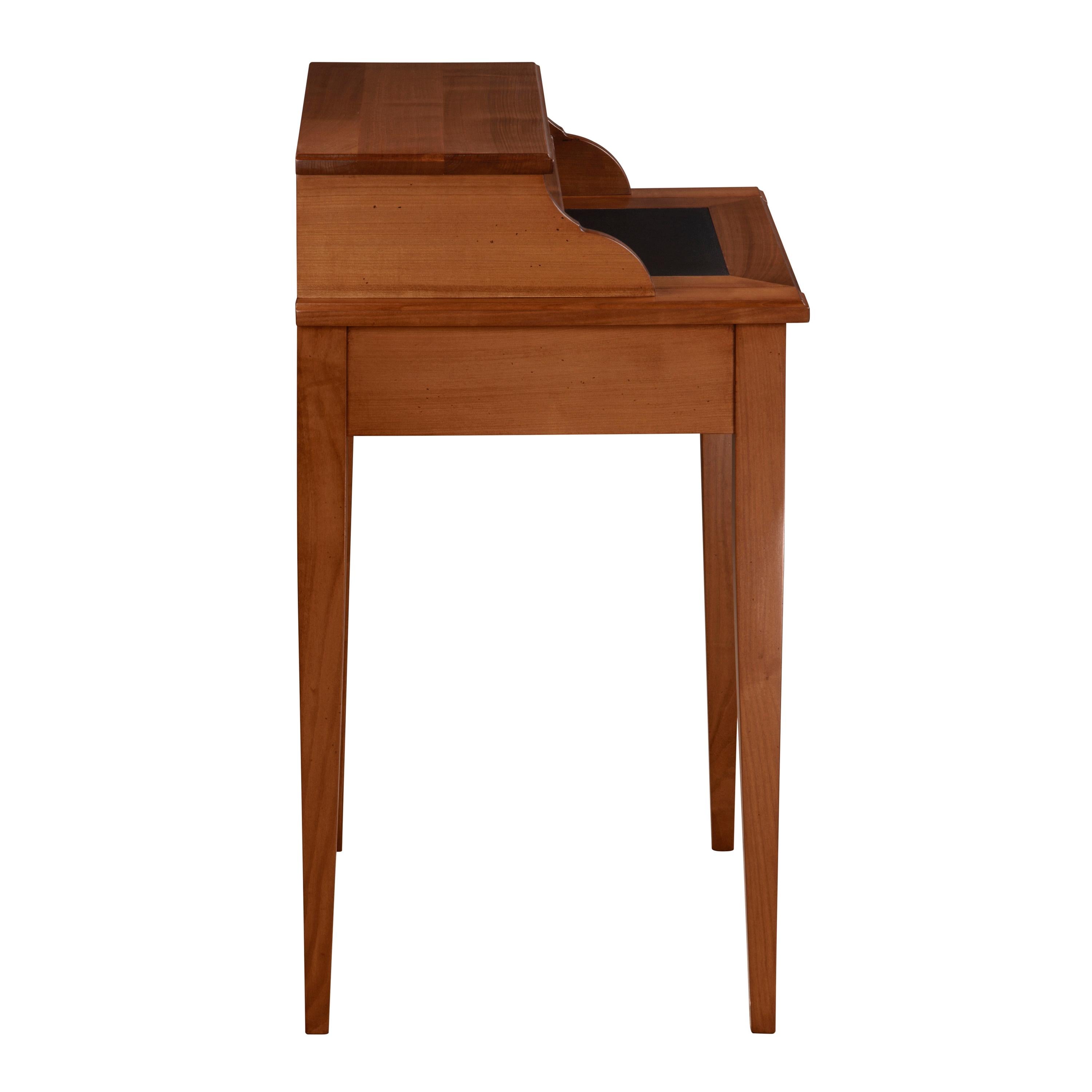 Directoire Style Desk Solid Cherry with Leather Pad and Covered Storage Space In New Condition For Sale In Landivy, FR