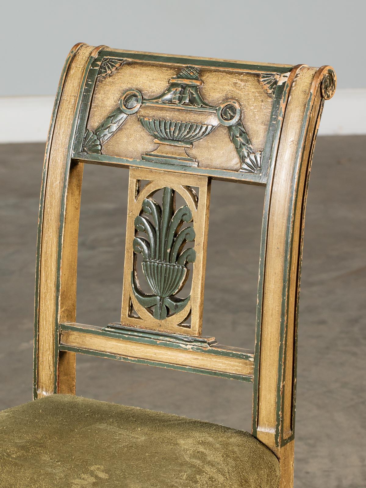 Hand-Carved Directoire Empire Style Antique French Painted Chair, circa 1850