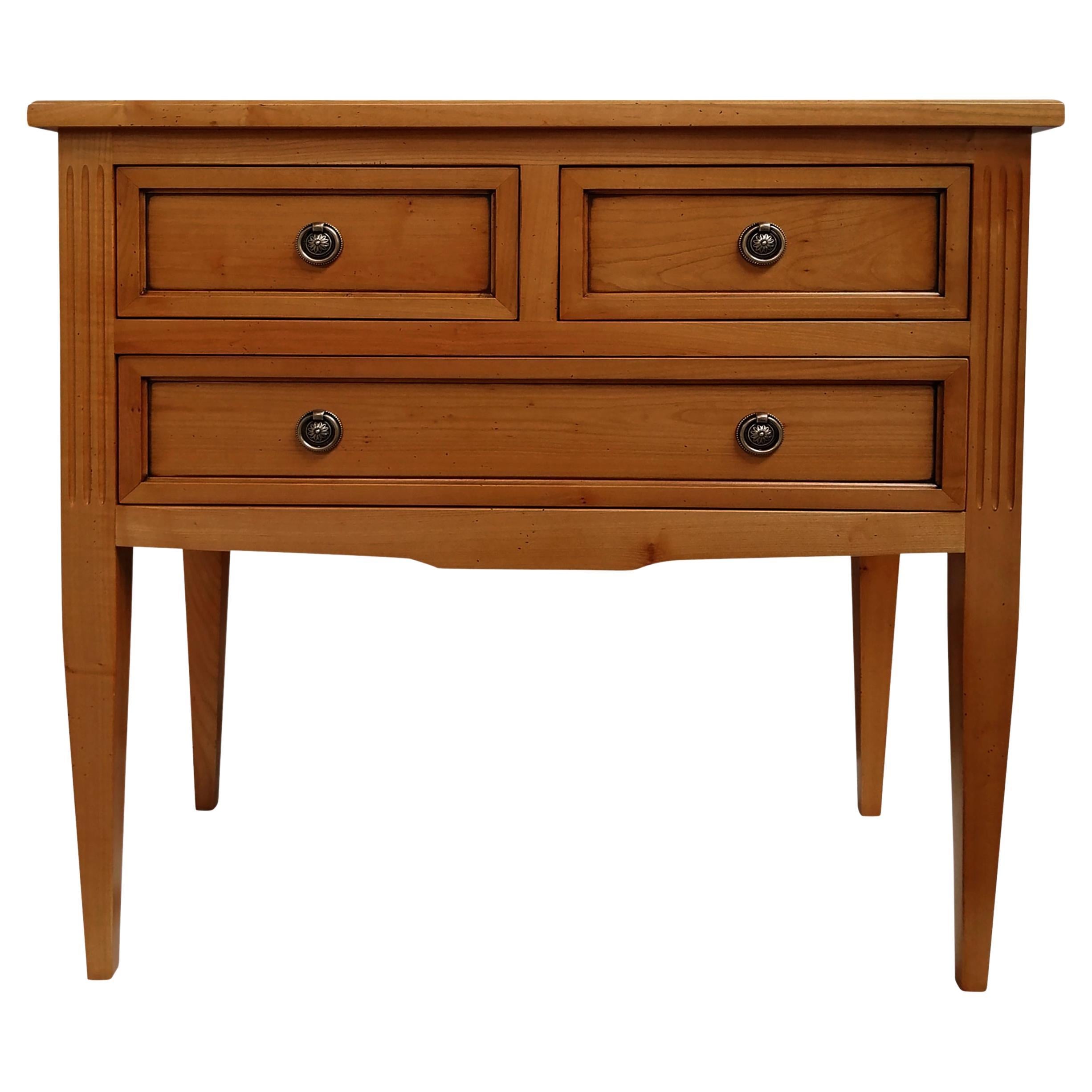 Directoire French Console Table with 3 Drawers in Solid Cherry