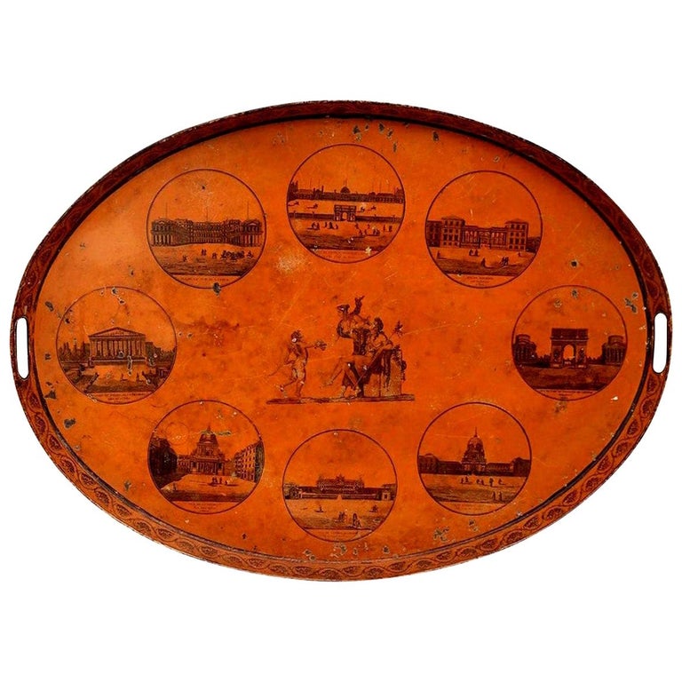 Directoire French Golden Ocher Color Tole Tray For Sale at 1stDibs