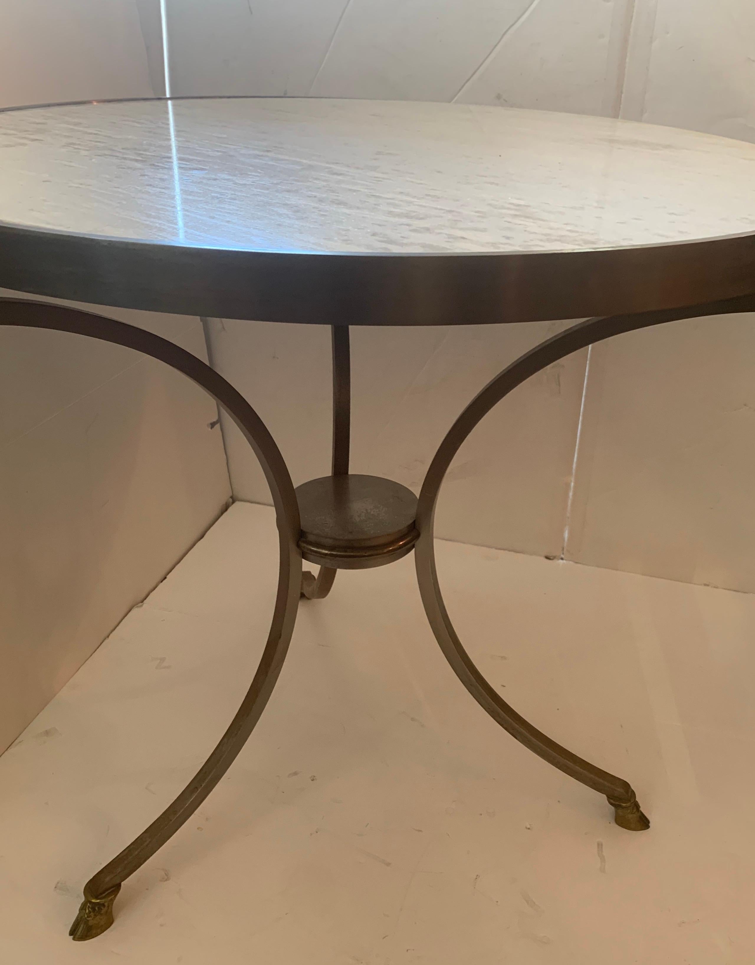 20th Century Directoire French Louis XVI Neoclassical Jansen Guéridon Brushed Nickel Table For Sale