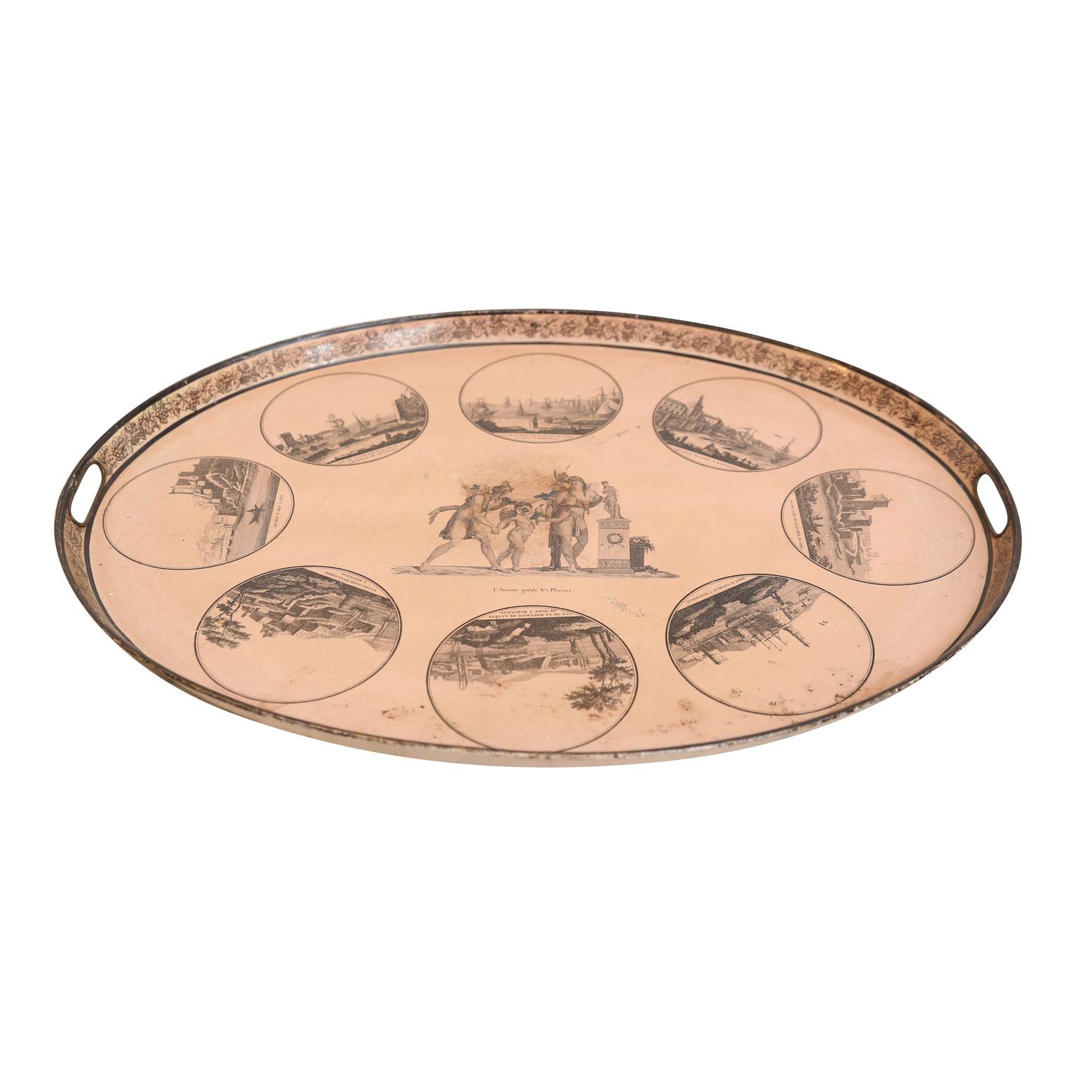 Tôle Directoire French Pinkish-Ocher Color Tole Tray