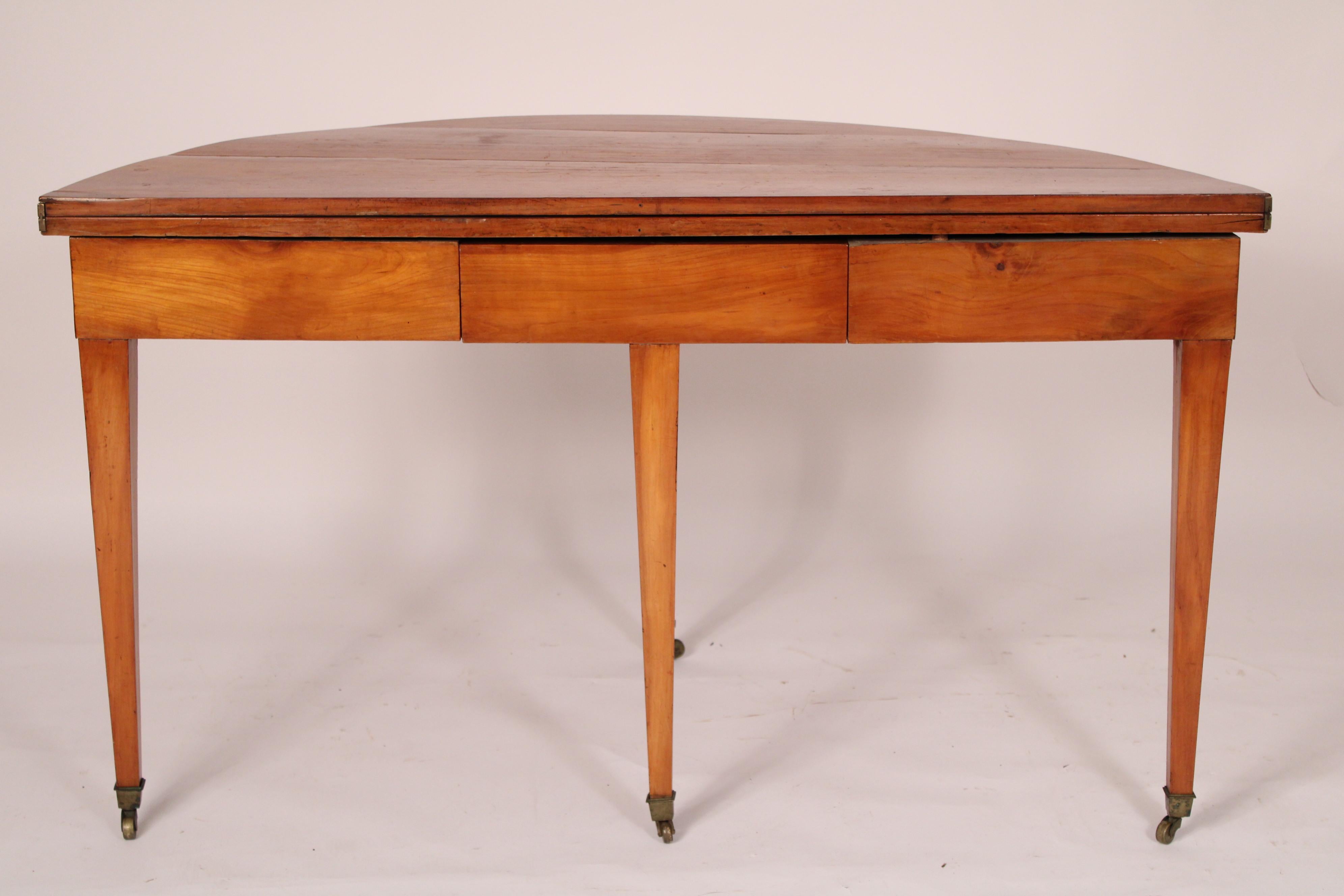 Brass Directoire Fruit Wood Demi Lune Games Table For Sale
