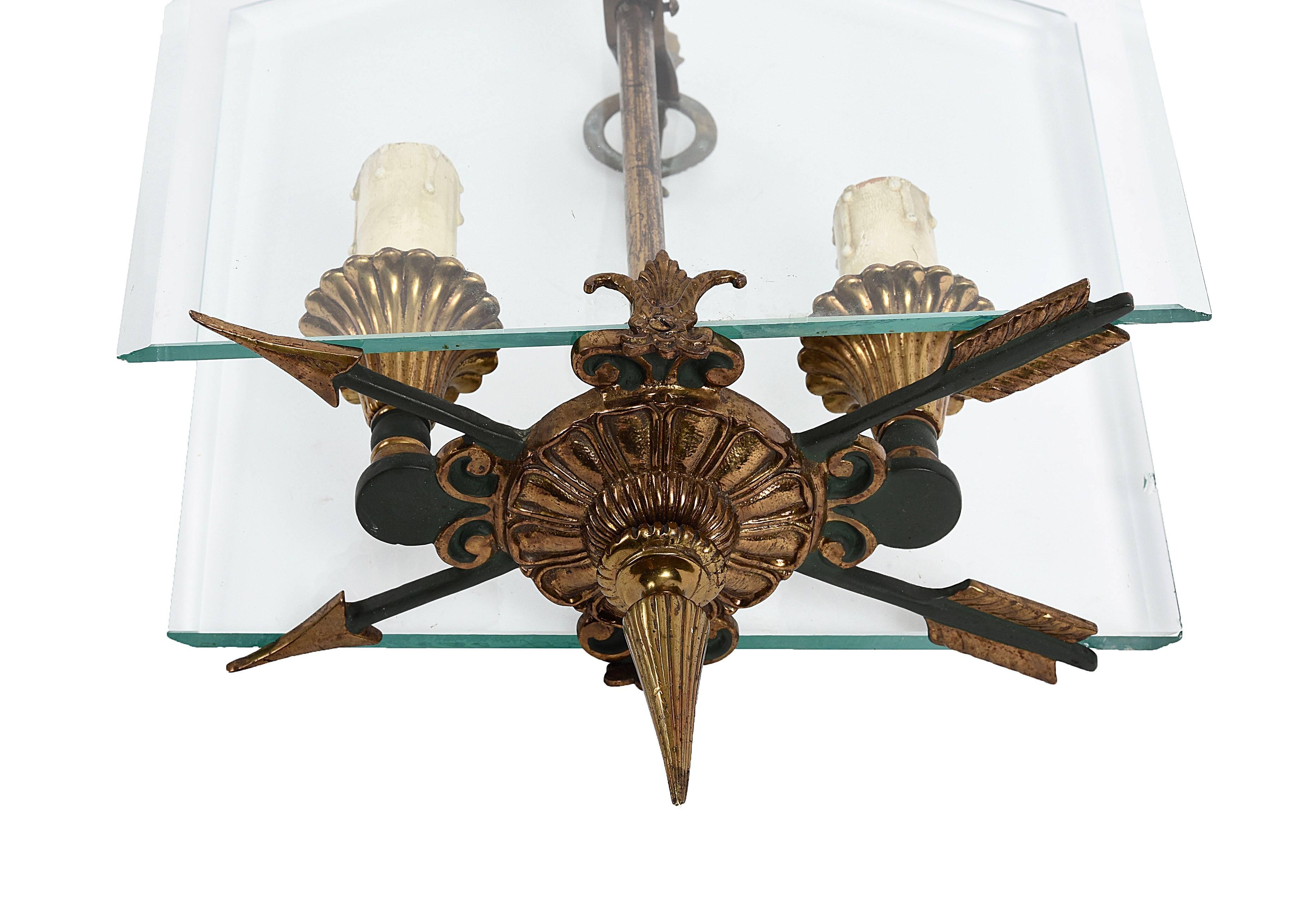 Directoire Gilded Bronze and Glass French Chandelier after Fontana Arte, 1930s  (Französisch)