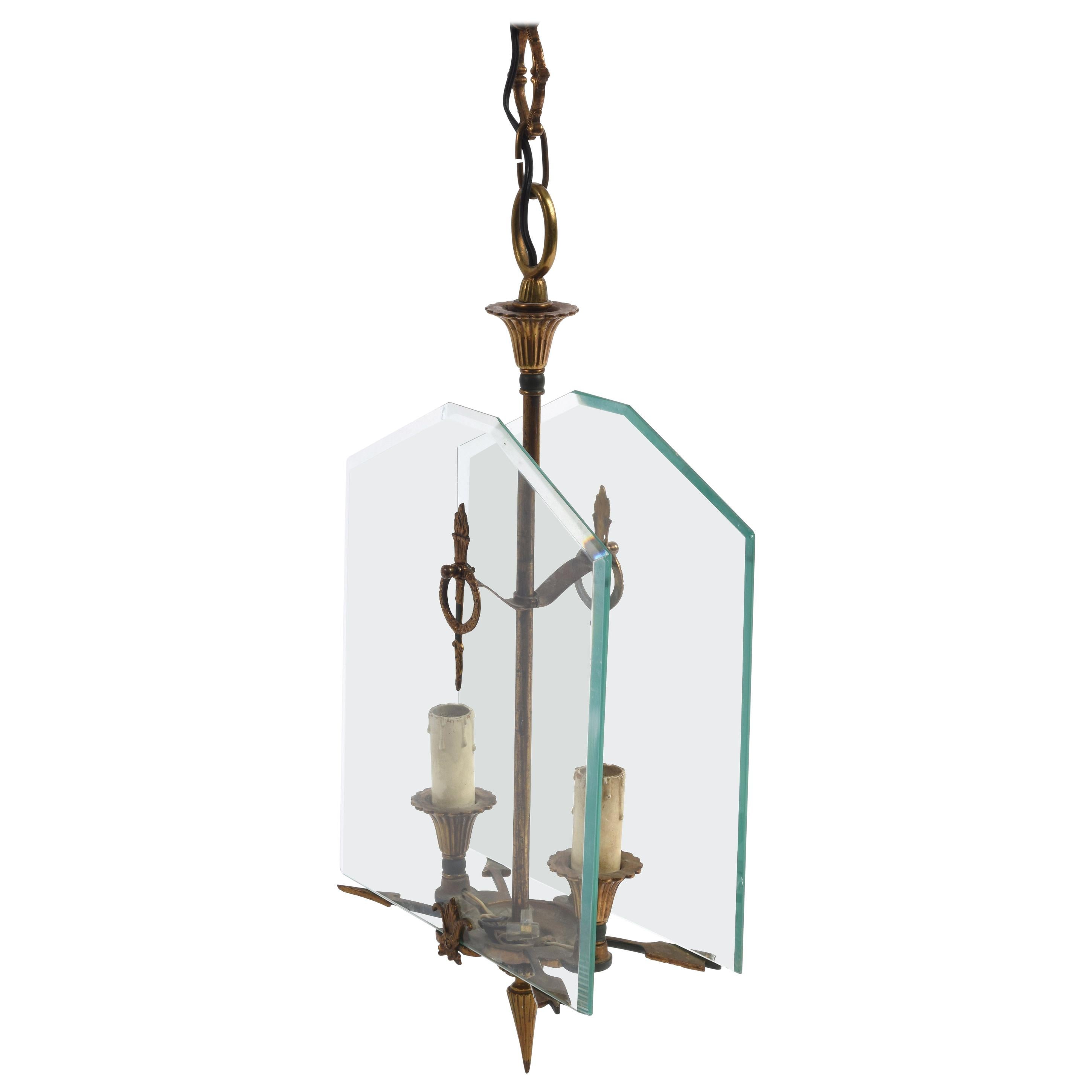 Directoire Gilded Bronze and Glass French Chandelier after Fontana Arte, 1930s 