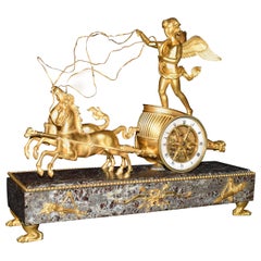 Directoire Gilt-Bronze Marble Mounted Chariot Clock, Late 19th Century