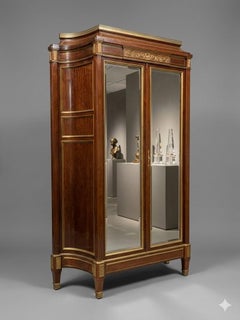 Directoire Louis XVI Style Bronze and Brass Trimmed Beveled Mirror Armoire
