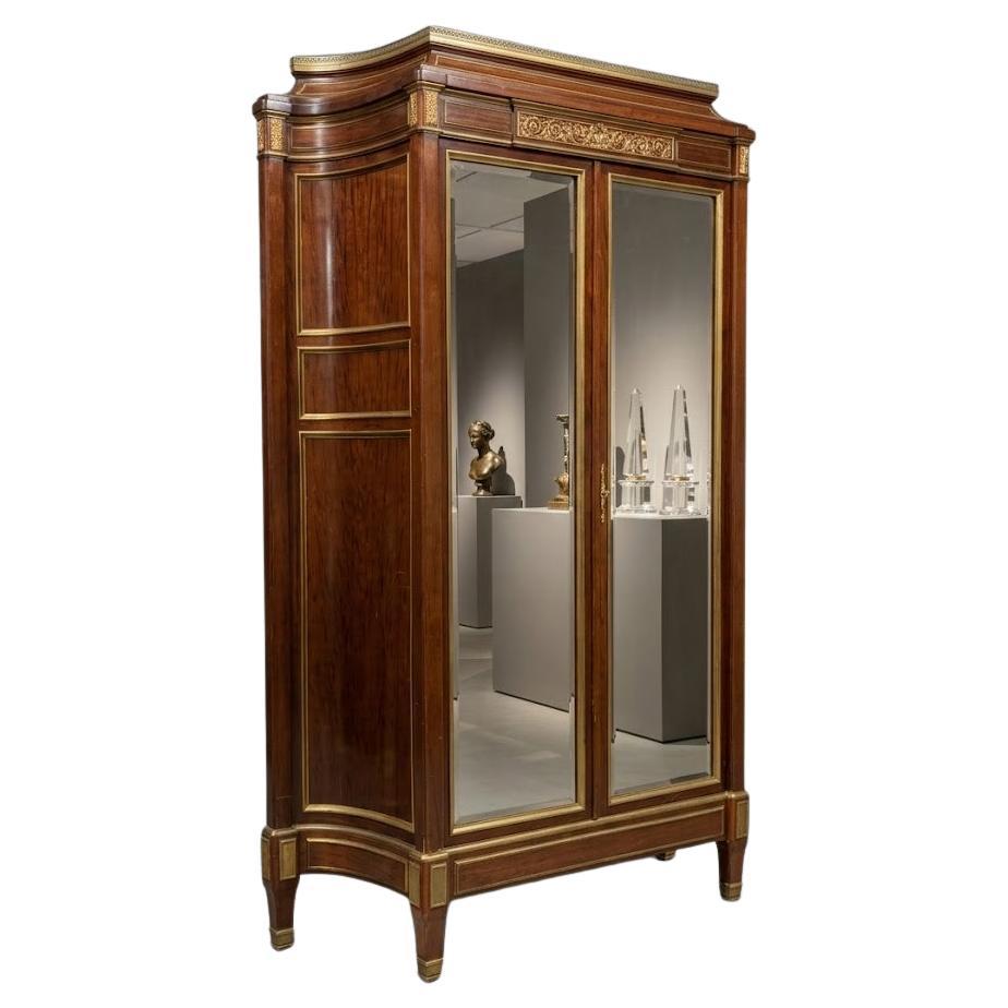 Armoire con specchio smussato in stile Directoire Luigi XVI, bronzo e ottone